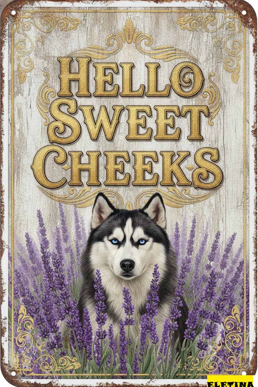 Personalized Sign for Man Cave Husky Tin 12x8 In Vintage Dog Metal Hello Sweet Cheeks Funny Tin Retro Metal Home Farm Toilet Restroom Washroom Wall Decor Gift(2822) Private Property Decorative
