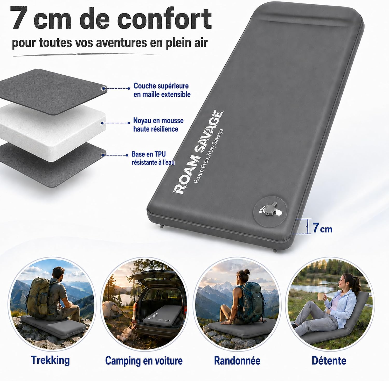 Self Inflating Camping Mat with Pillow, Insulated Sleeping Pad for Camping | R-Value 8.0 Camping Mattress with 2.75 in Cushion, Connectable Air Mattress for Camping, Hiking, Travel & Outdoor Use