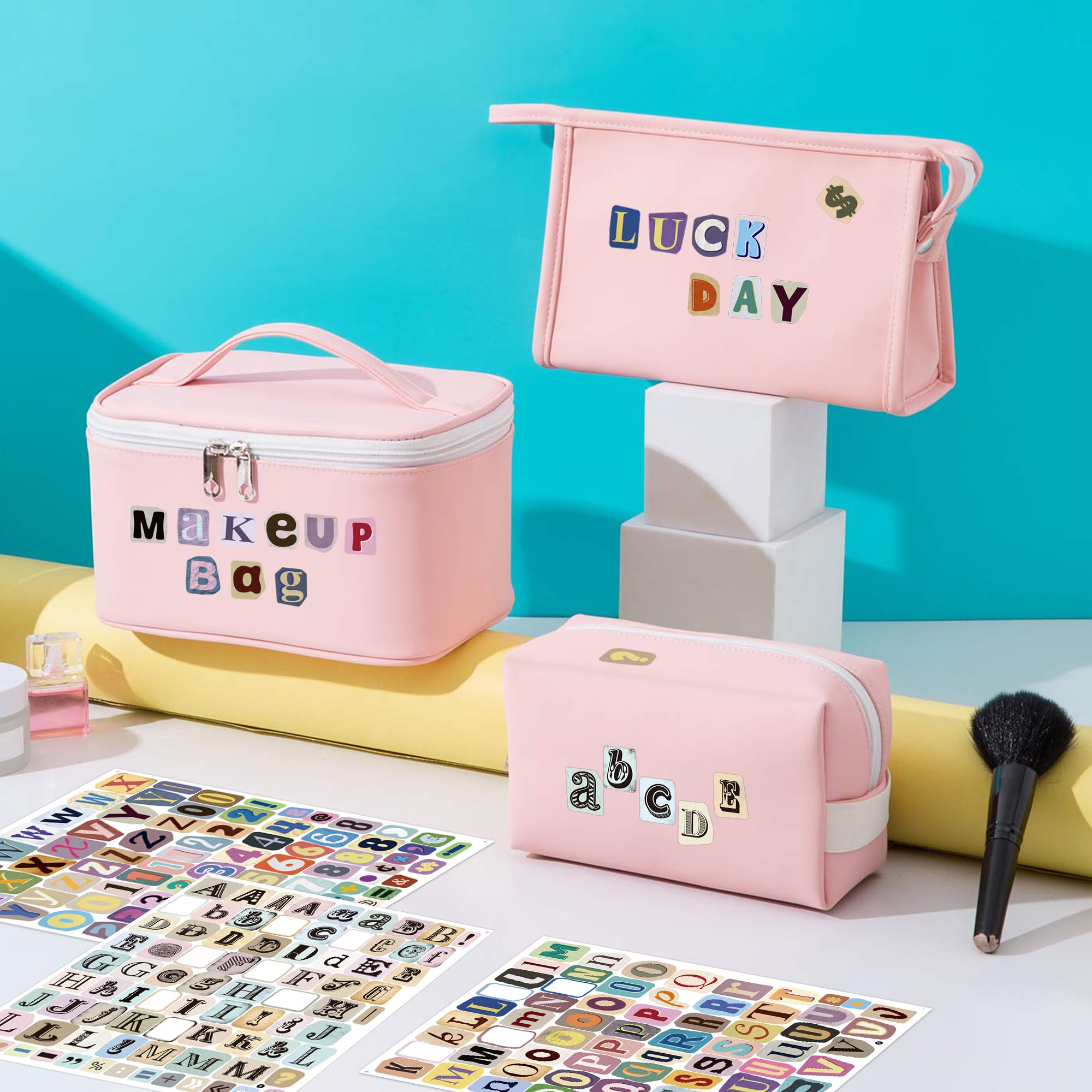 372 Pcs Vintage Letter Stickers, 1 Inch Self-Adhesive Alphabet Number Vinyl Stickers, Waterproof Decorative Stickers for Scrapbooking, Journaling, Laptop, Water Bottles, DIY Crafts (5 Sheets) - 3