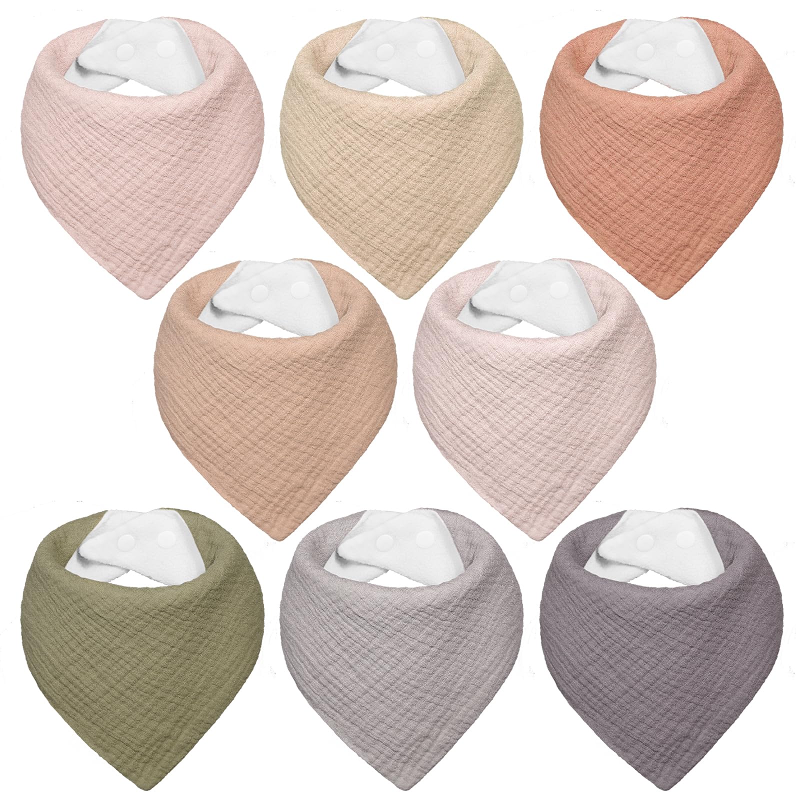 Baberos Bebe Recien Nacido, Bavoirs Bebe Triangulares de Muselina, Baberos Bandana para Bebe Unisex, Altamente Absorbentes, Transpirables y Ajustables, 8 Piezas