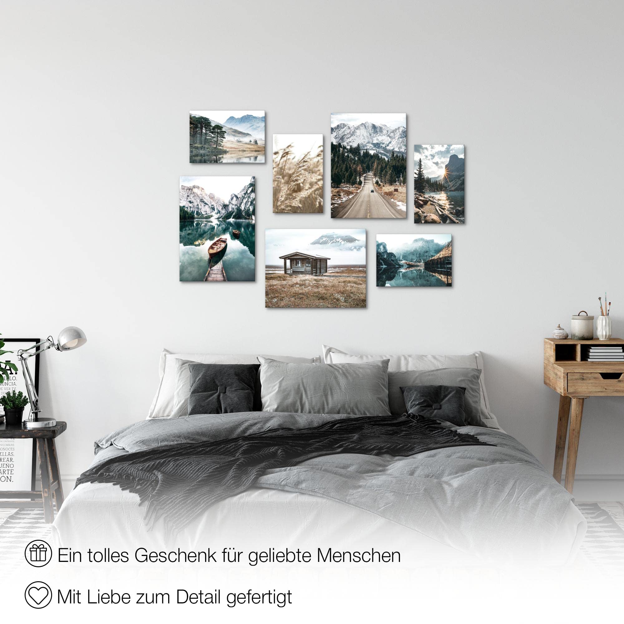 Novart Wandbilder See Berge Landschaft - KOMPLETT AUFHÄNGFERTIG - Natur Wohnzimmer Schlafzimmer - 7 Moderne Mood-Bilder - N007371a