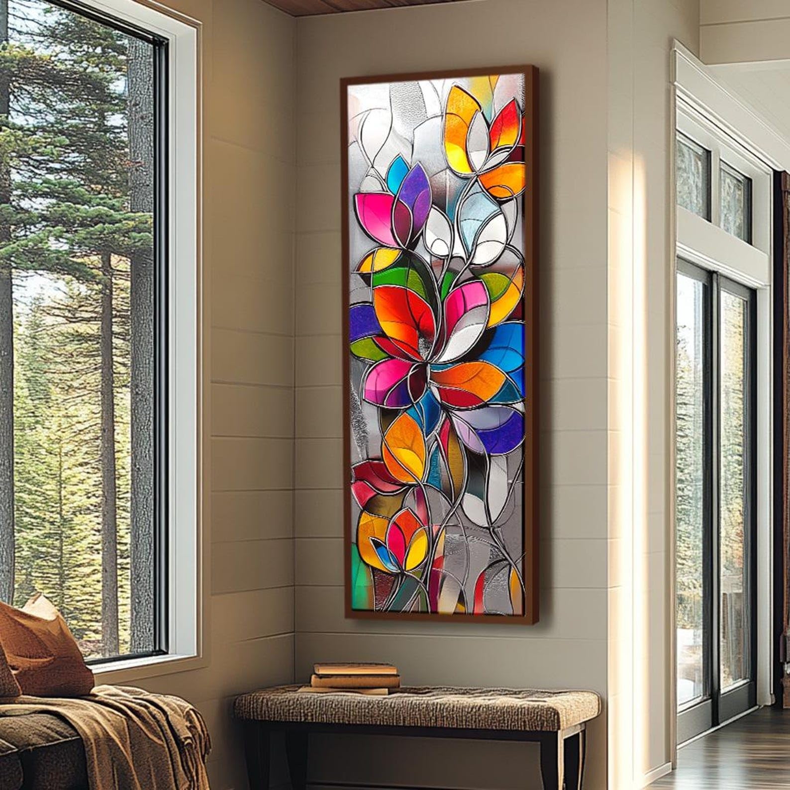 Xbtykpb Frameless Long Narrow Wall Art,Tall And Thin Canvas Wall Art, Nature Wall Art, Vertical Wall Art, Floral Wall Art,Vintage Painting(45X135cm/Frameless)