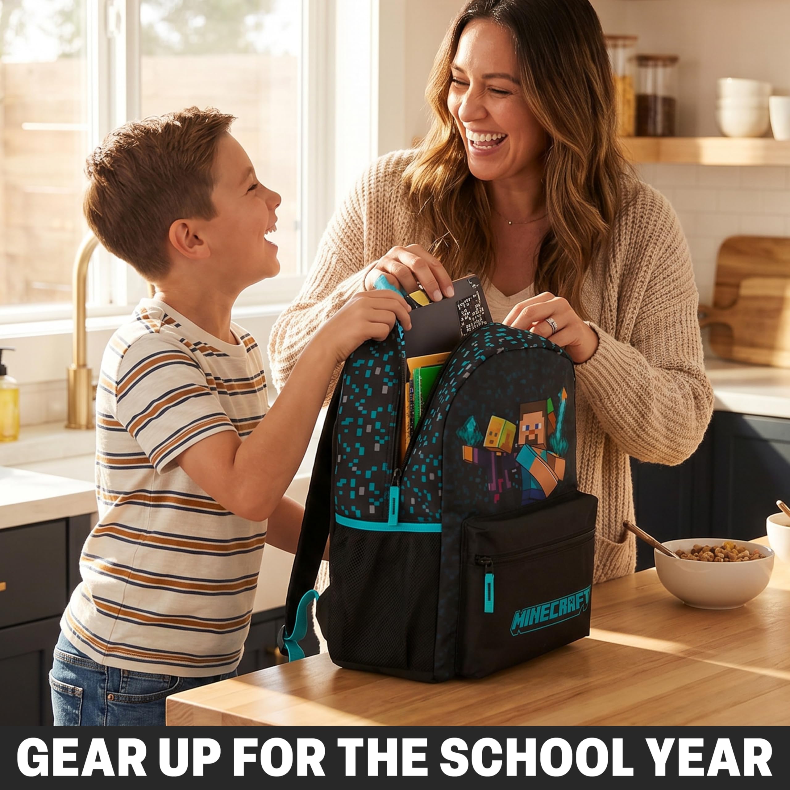 Get Trend Minecraft Sac a Dos Garcon, Fermeture Eclair et Cartable Bandoulière Réglable, Pour École ou Voyage, Cadeau Garcon (Bleu/Noir Minecraft)