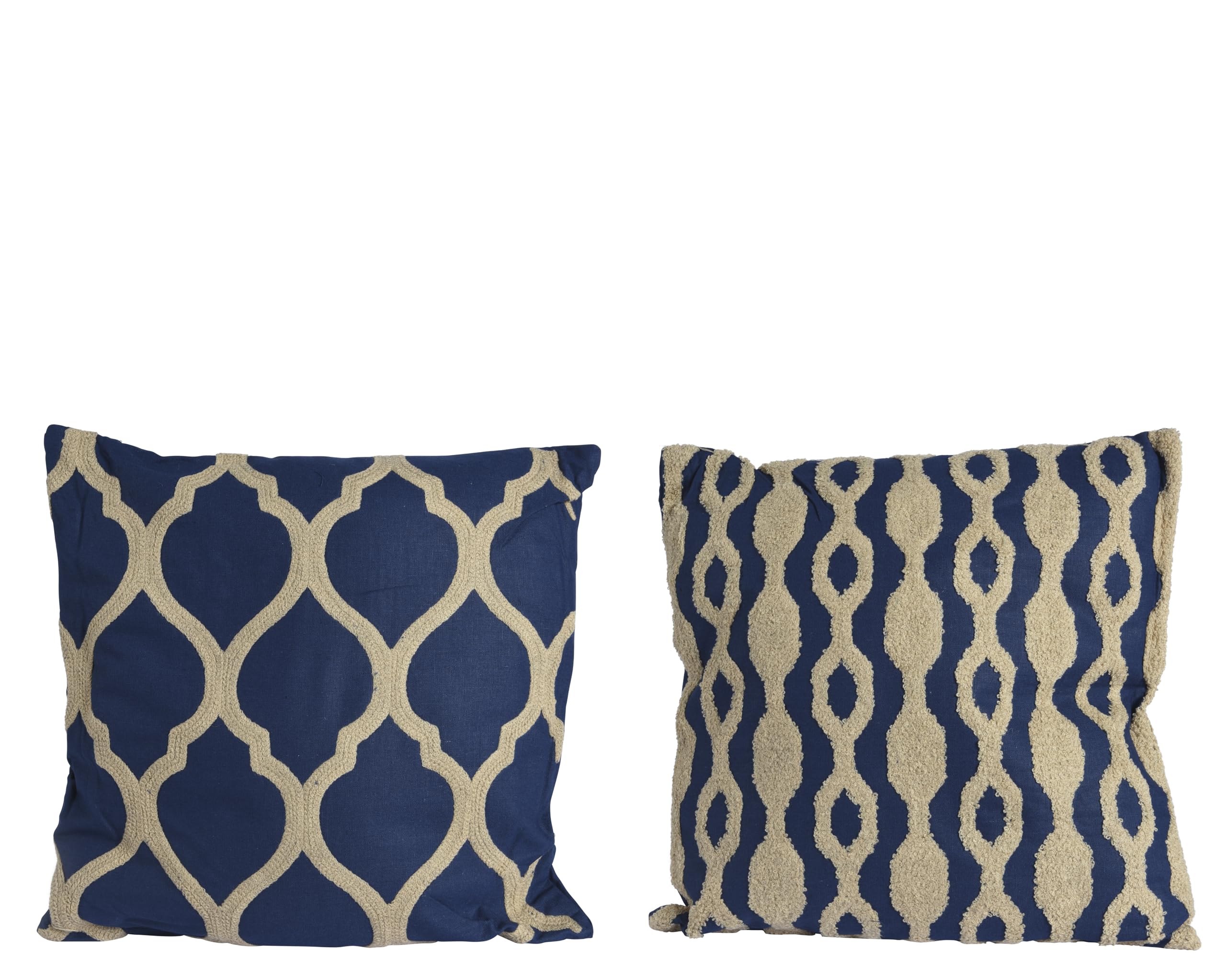 Decoris White and Blue Polyester Cotton Cushion-43cm Length, 43cm Width, 2.5cm Height, Assorment