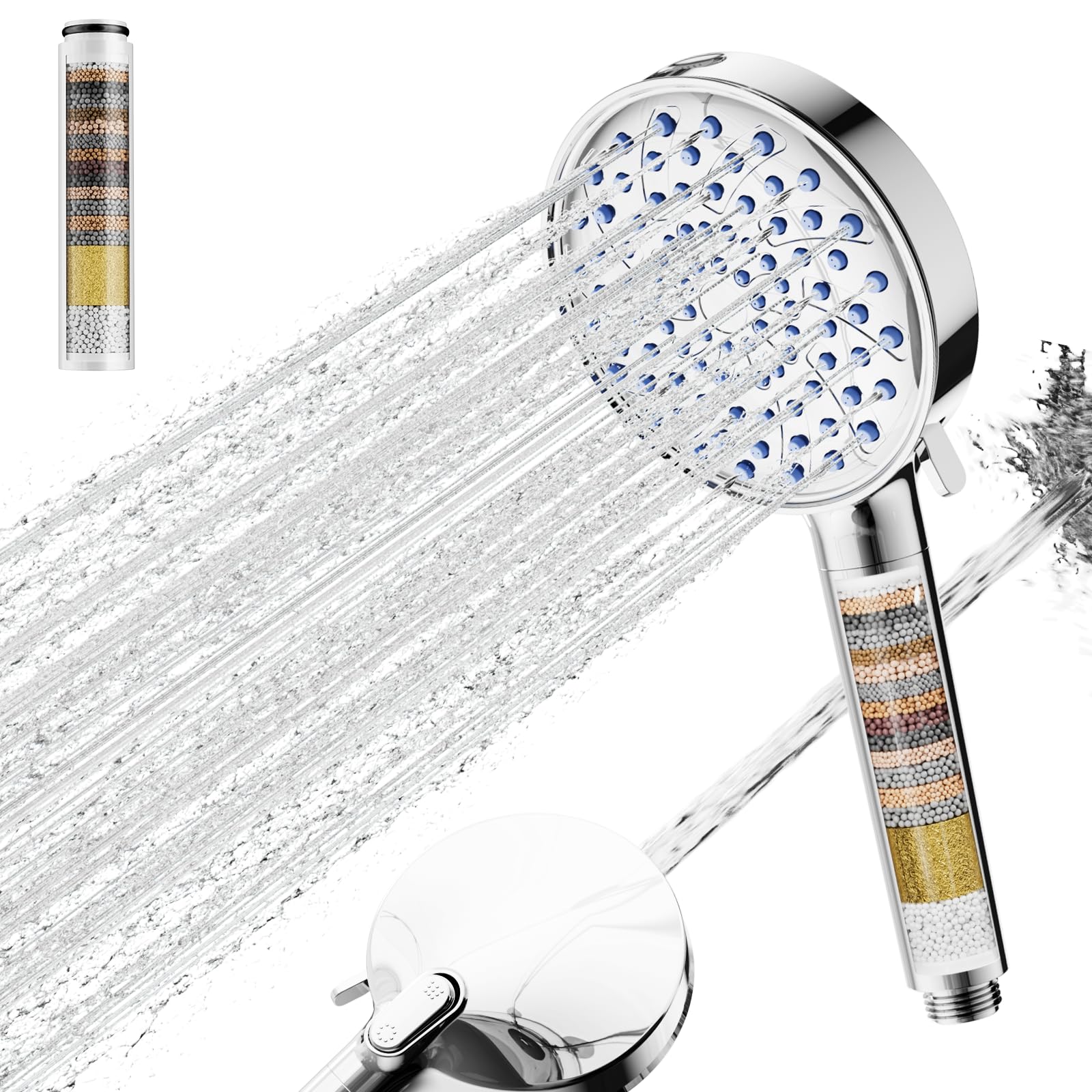 Cobbe Hard Water Filter Shower Head with 20 Stage Filter, High Pressure Shower Heads, 6+1Spray Modes, Powerful Built-in Power Wash for Remove 99% of Chlorine, Reduces Dry Itchy Skin, Chrome