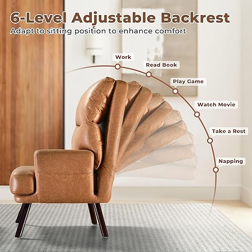 Miniatura 4 de OVIOS Silla reclinable para sala de estar silla reclinable con otomana ajustable para cine en casa tumbona con cojín silla de tela de lino azul