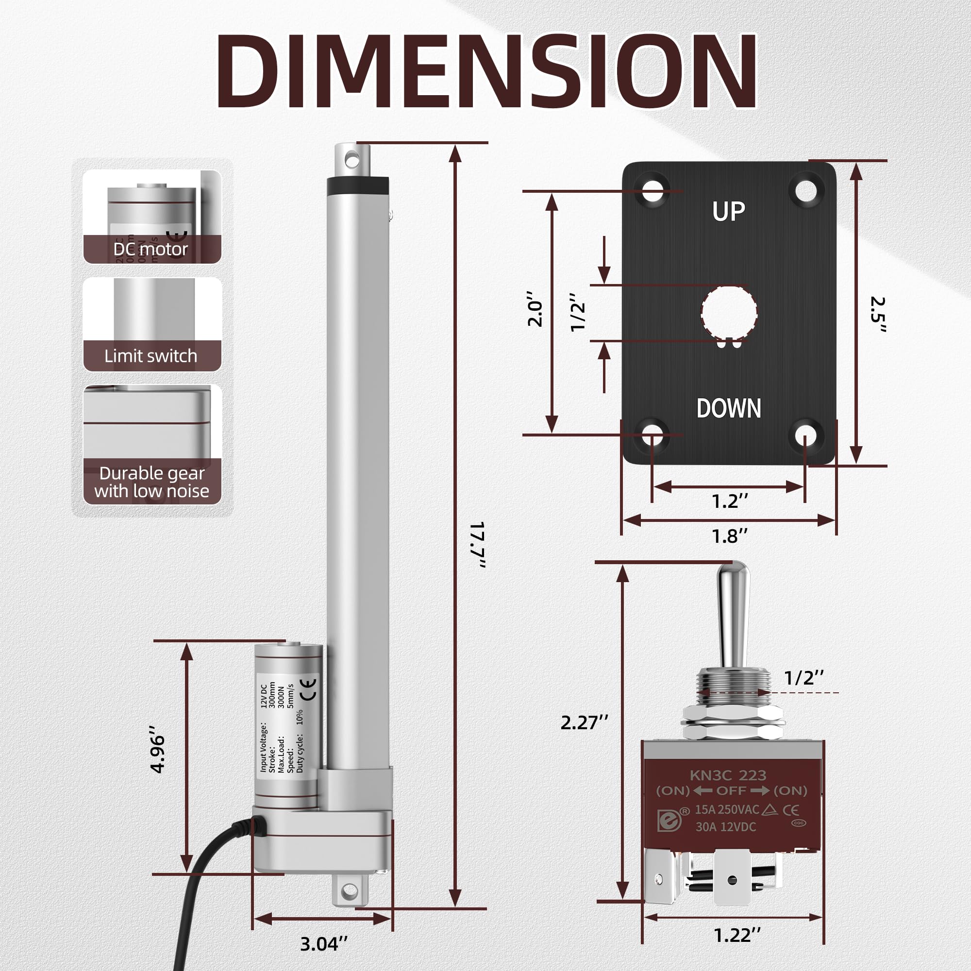 RVMARINEPAT Actionneur linéaire 12 V 3000 N/299,4 kg, course de 30,5 cm et actionneur 12 V 5 mm/s avec contrôleur et puissant, silencieux, étanche, fiable pour l'automatisation dans les maisons, à
