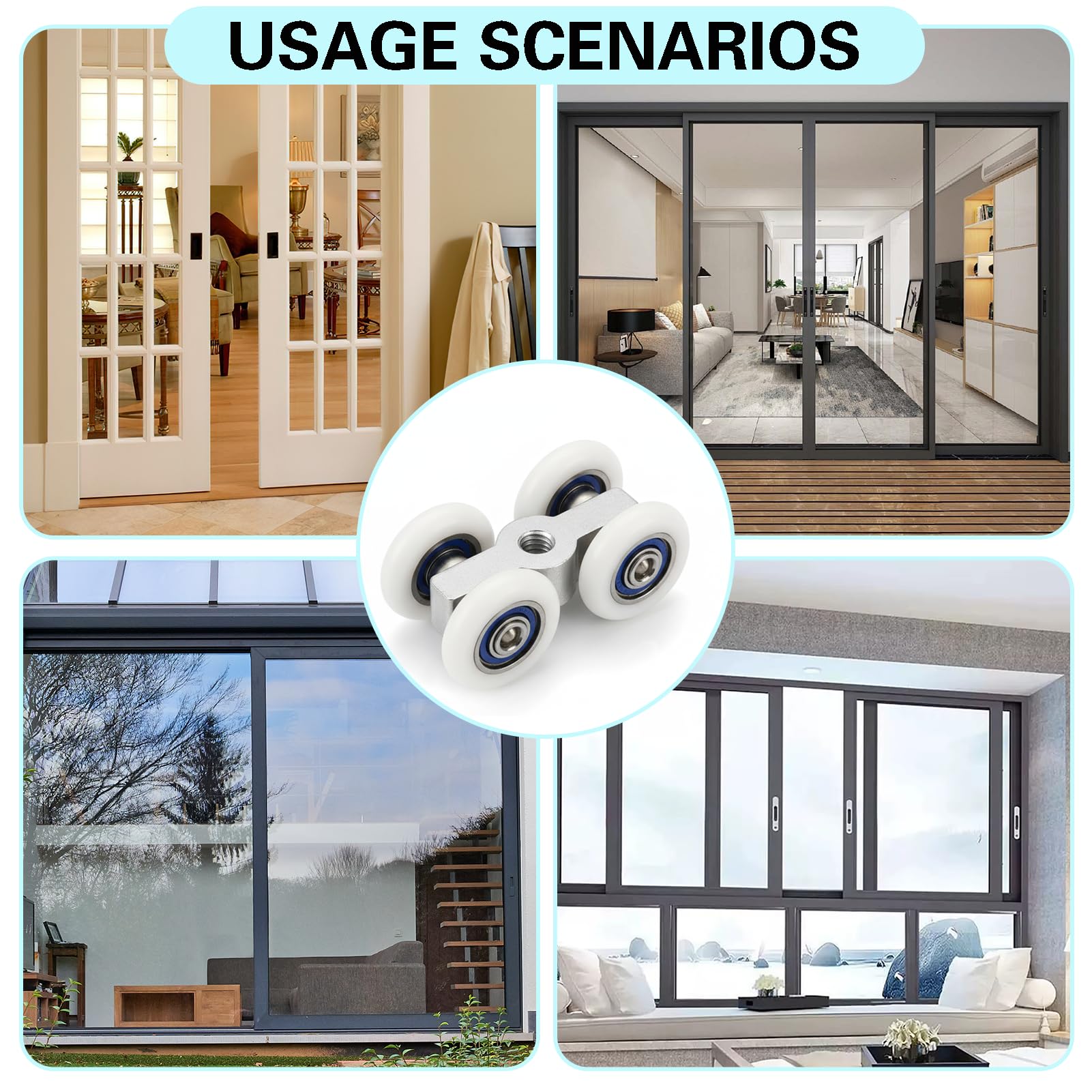 Ruedas para puertas correderas con rosca M6, aleación de zinc, rodamiento de bolas, 20 mm