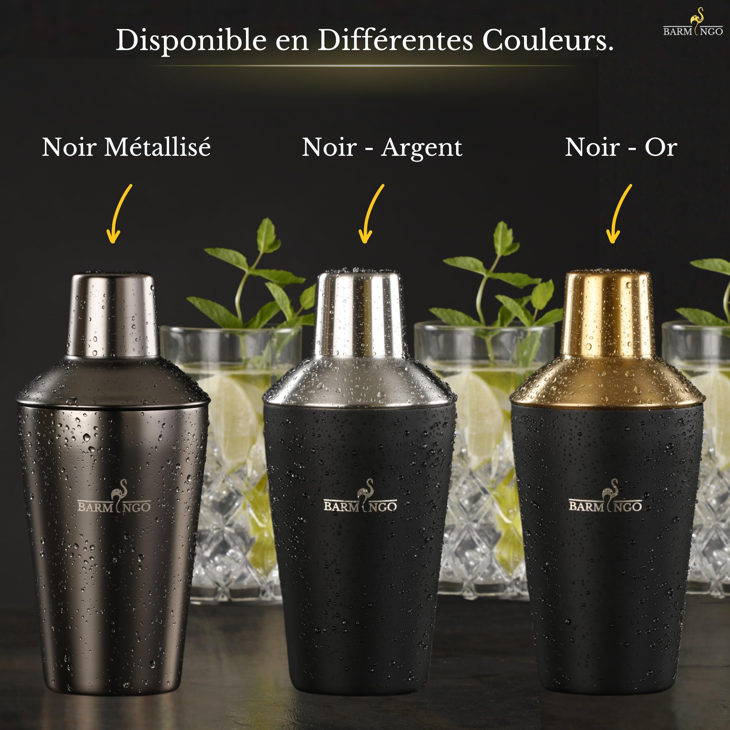 Shaker Cocktail Kit | 5 Pièces, Volume de 500 ML, Noir Métallisé | Shaker Cocktail INOX avec Accessoires de Bar | Set Barman Cocktail Shaker | Kit Cocktail Professionnel