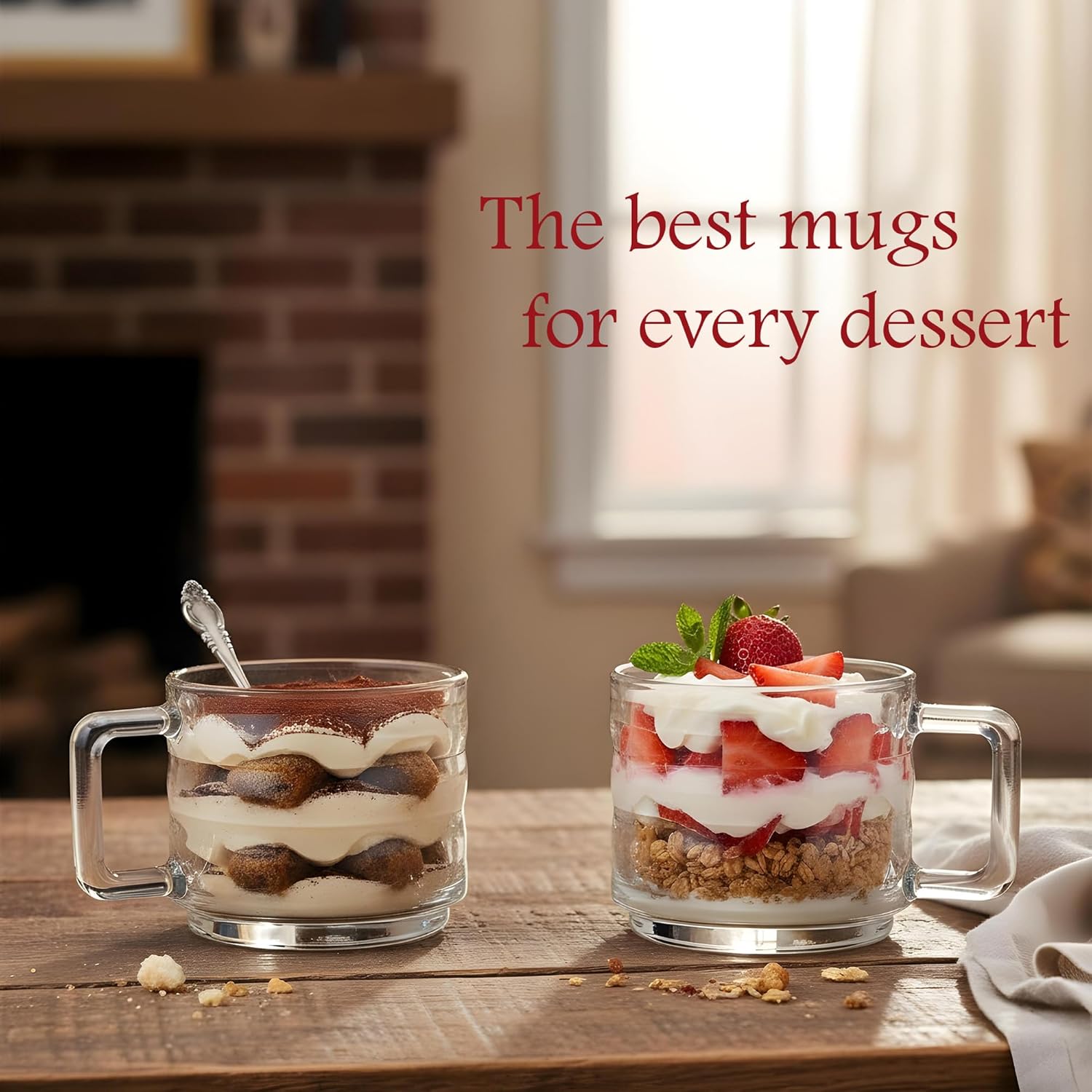 Stackable Coffee Cup Set, Fully Tempered Coffee Mug With Handle, Tea Cup Set, Cappuccino Cup, Ribbed Glassware, Vintage Glass Coffee Mugs, Turkish Coffee Cup Set (250cc/8.5oz) (Set of 6)