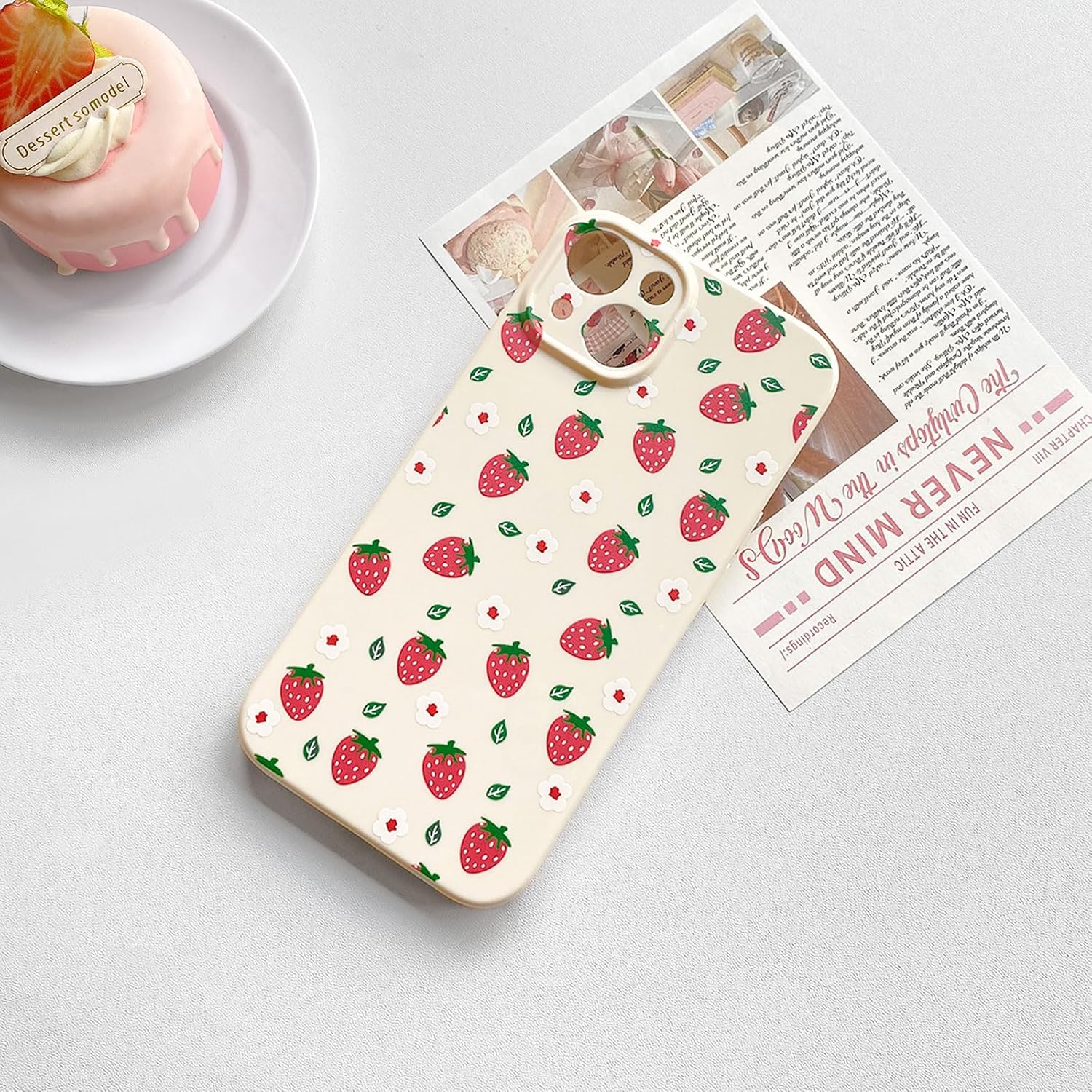 Lovmooful Compatible for iPhone 15 Case Cute Fruit Flower Floral Leaf with Aesthetic Design for Girls Women Soft TPU Shockproof Protective Girly for iPhone 15 Case-Strawberry - Image 2