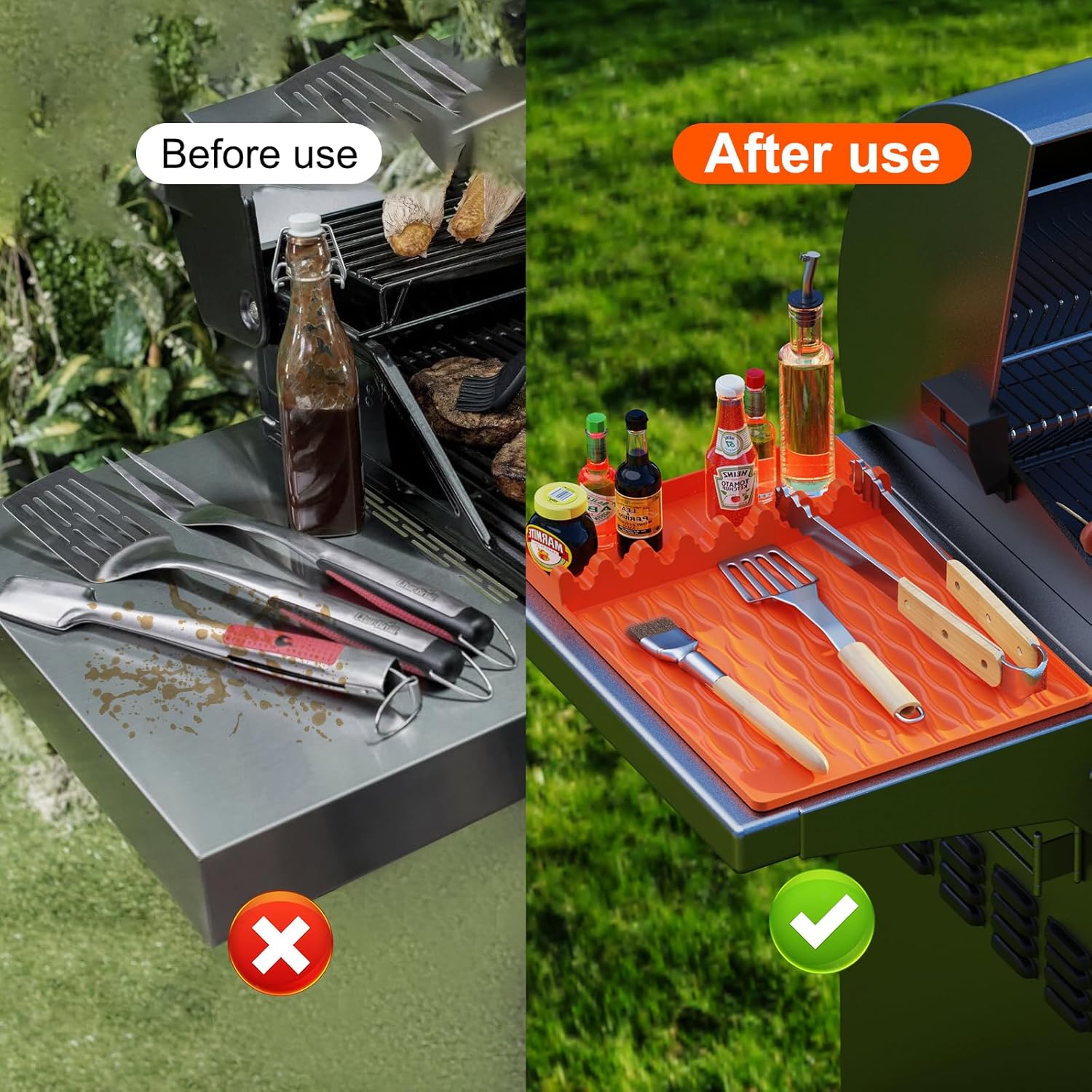 Silicone Grill Tool Mat for Blackstone, Heat Resistant Spatula Mat with Drip Pad, Side Mat for Blackstone Griddle Accessories, Silicone Griddle Mat for Outdoor Kitchen Countertop ,Gifts for Men Orange - Image 7