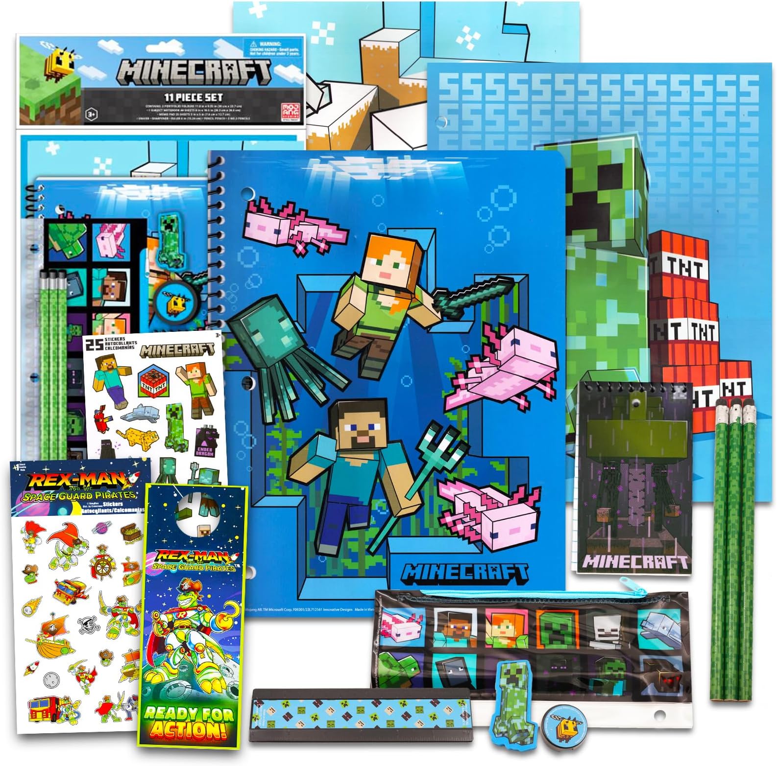 Minecraft School Supplies Value Pack ~ 11 Pc Bundle with Minecraft Folders, Notebook, and Stickers for Kids Boy Girls (Minecraft Back to School Supplies)