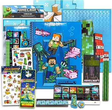 Minecraft School Supplies Value Pack  11 Pc Bundle with Minecraft Folders, Notebook, and Stickers for Kids Boy Girls Minecraft Back to School Supplies