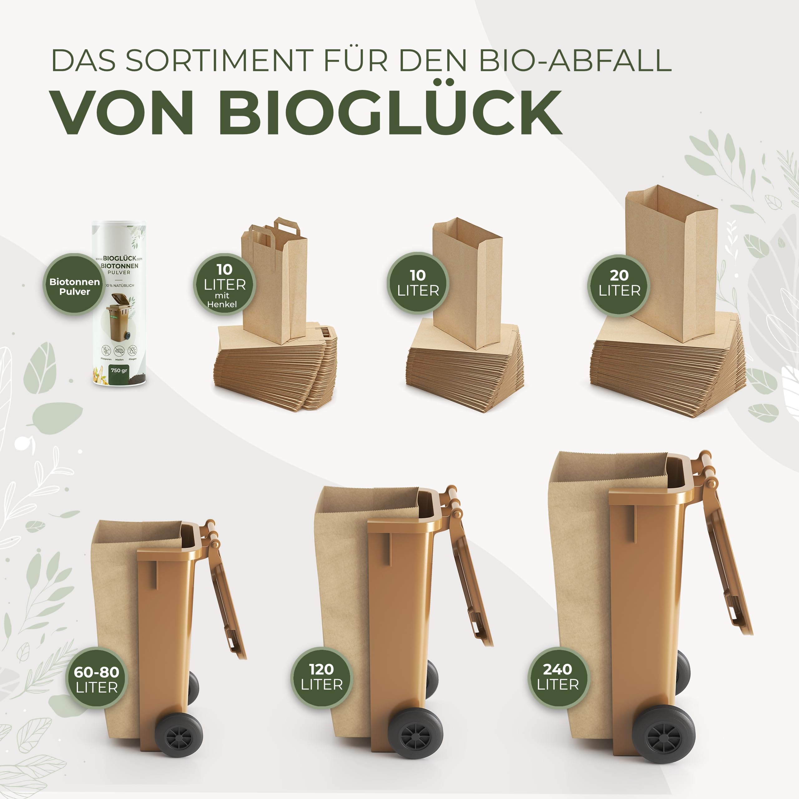 BIOGLÜCK® – Sacchetti per Bio rifiuti Premium 20 l [100 pezzi] – Resistenti e impermeabili in carta per bidoni dell'umido