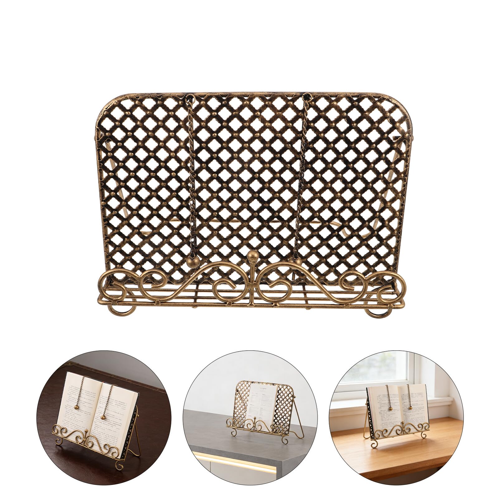 Vintage Stojak Książki Kucharskie z Metalu Solidny Łatwy Do Czyszczenia Uchwyt Książki i Dokumenty Organizer Przepisy Blat Kuchenny Dekoracyjny Antyczny Złoty Design