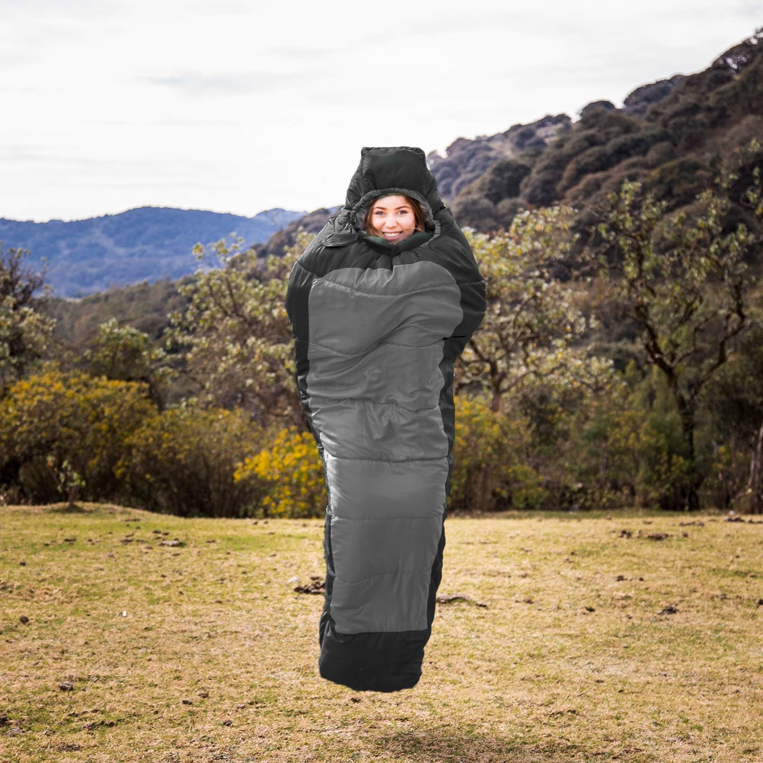 HiHiker Mummy Bag + Travel Pillow w/Compact Compression Sack – 4 Season Sleeping Bag for Adults & Kids – Lightweight Warm and Washable, for Hiking Traveling & Outdoor Activities (Gray) : Sports & Outdoors
