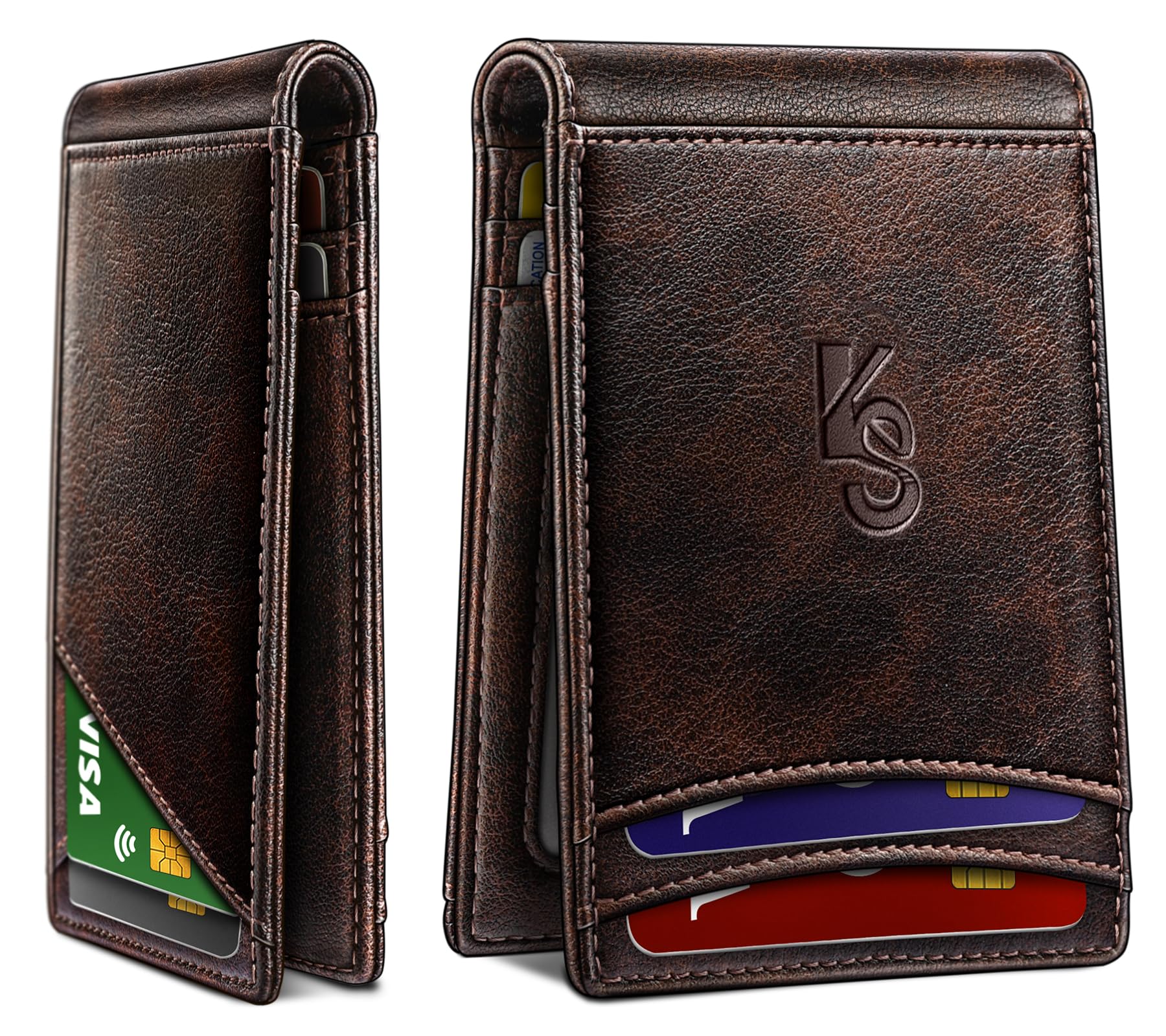 KEMISANT Men Wallet, Leather Wallet Slim Front Pocket Card Holder Money Clip 11Cards-Magnetic Closure