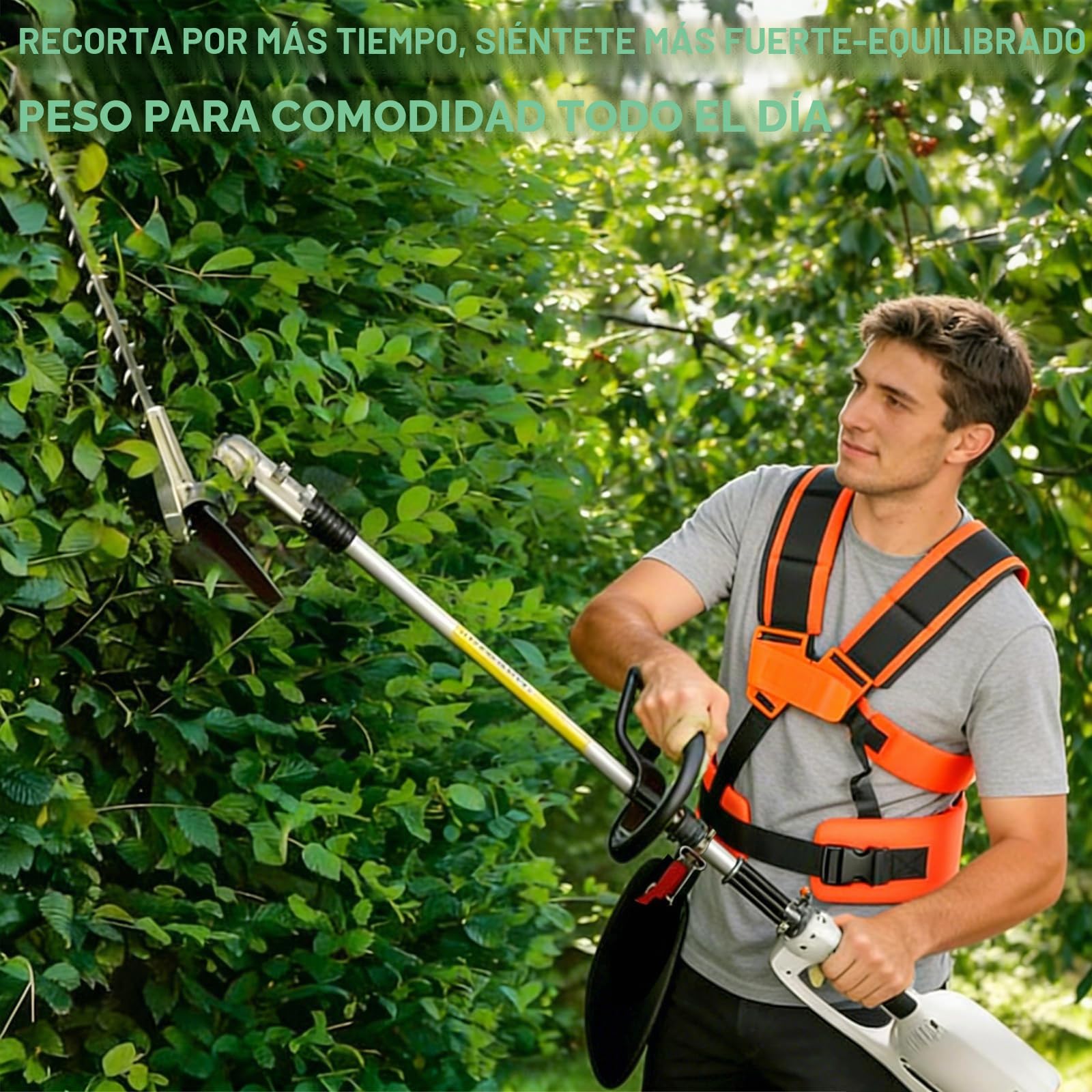 Arnés Doble para Desbrozadora, Correa Ajustable Universal con Acolchado Cómodo para Cortabordes Recortabordes, Tirantes Acolchados de Nylon para Trabajos de Jardinería (Naranja)