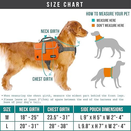Miniatura 4 de PetAmi Mochila para perros medianos y grandes, alforja para perros para llevar, arnés para senderismo con bolsillos laterales de seguridad
