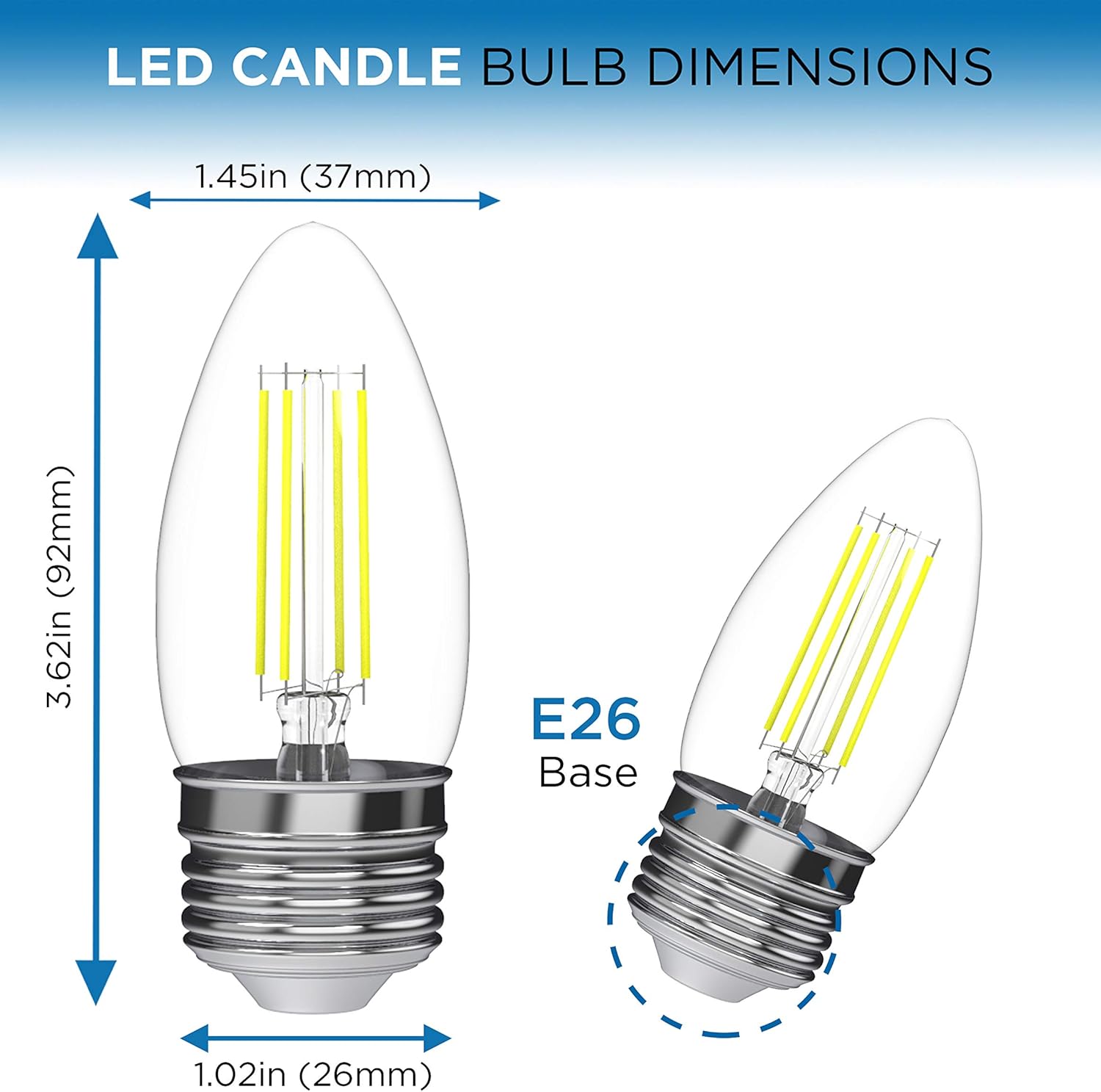 Viribright (6 Pack) 35-Watt Equivalent LED E26 Medium Base B11 Dimmable Clear Filament Vintage Style Light Bulb 2700K Warm White Decorative 35W LED Chandelier Ceiling Fan Bulbs