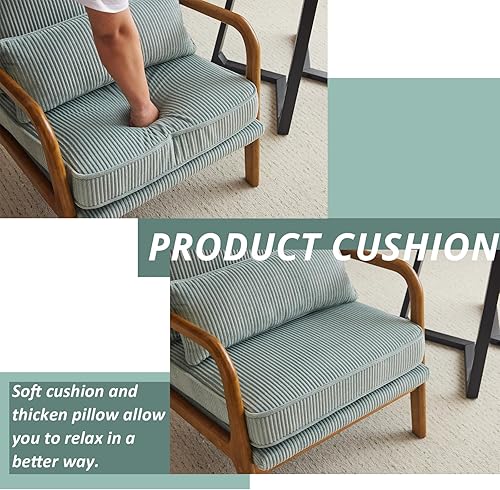 Miniatura 100 de Karl home Silla decorativa moderna de mediados de siglo con almohada, silla tapizada de tela bronceadora, con brazo de salón con marco de madera