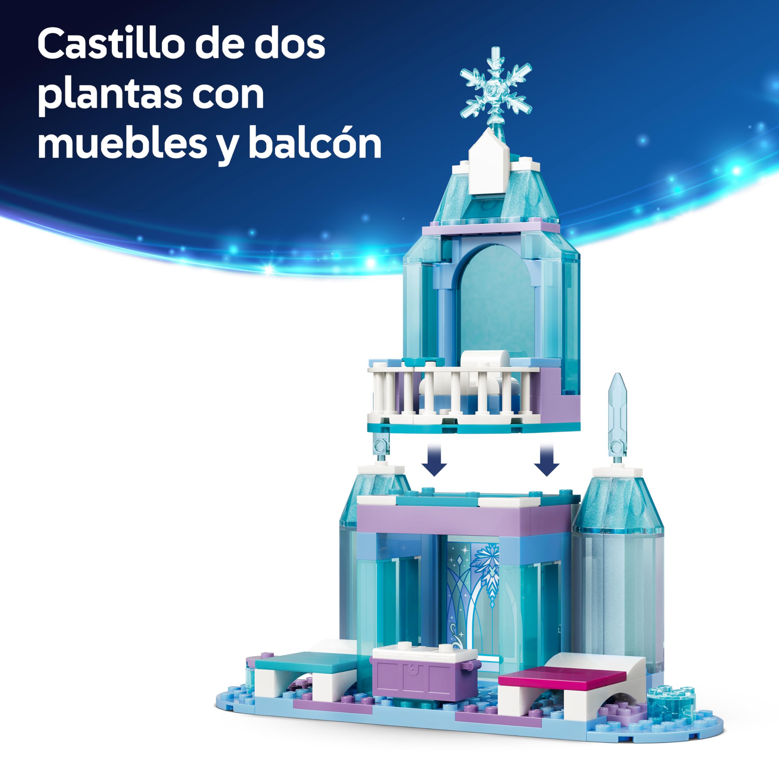 LEGO | Disney Frozen Castillo de Hielo de Elsa y Aventura en la Nieve de Juguete - Mini Muñecas de Elsa y Anna, Muñeco de Olaf, Vías de Tren y Vagones - Regalo para Niñas de 4+ Años - 43281