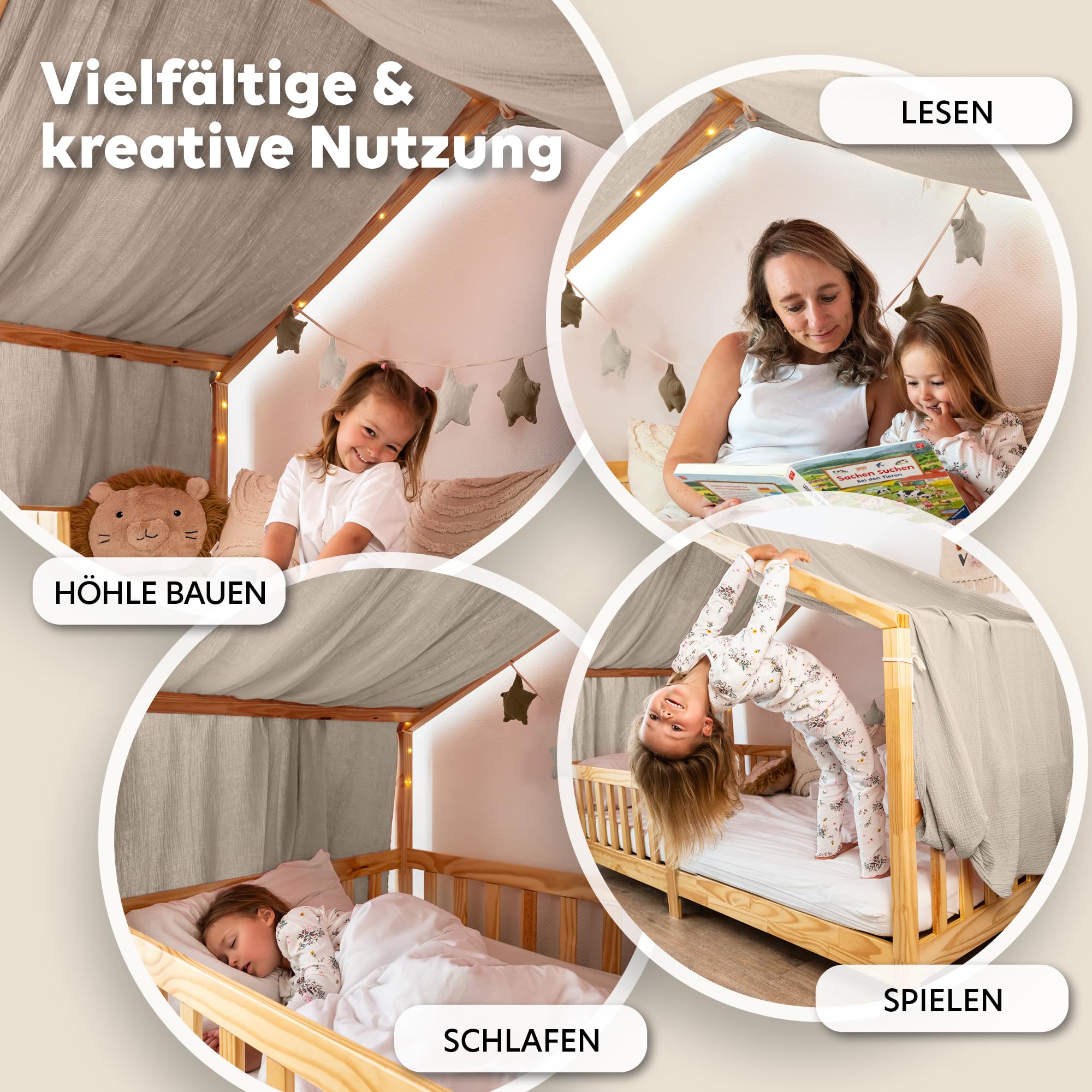 lilimaus Hausbett Himmel [in 12 Farben] Betthimmel Hausbett aus 100% Baumwolle Musselin - Stoffhimmel für Hausbett Deko Mädchen & Jungen - Himmel für Hausbett Kinder - Bett Vorhang Kinderbett