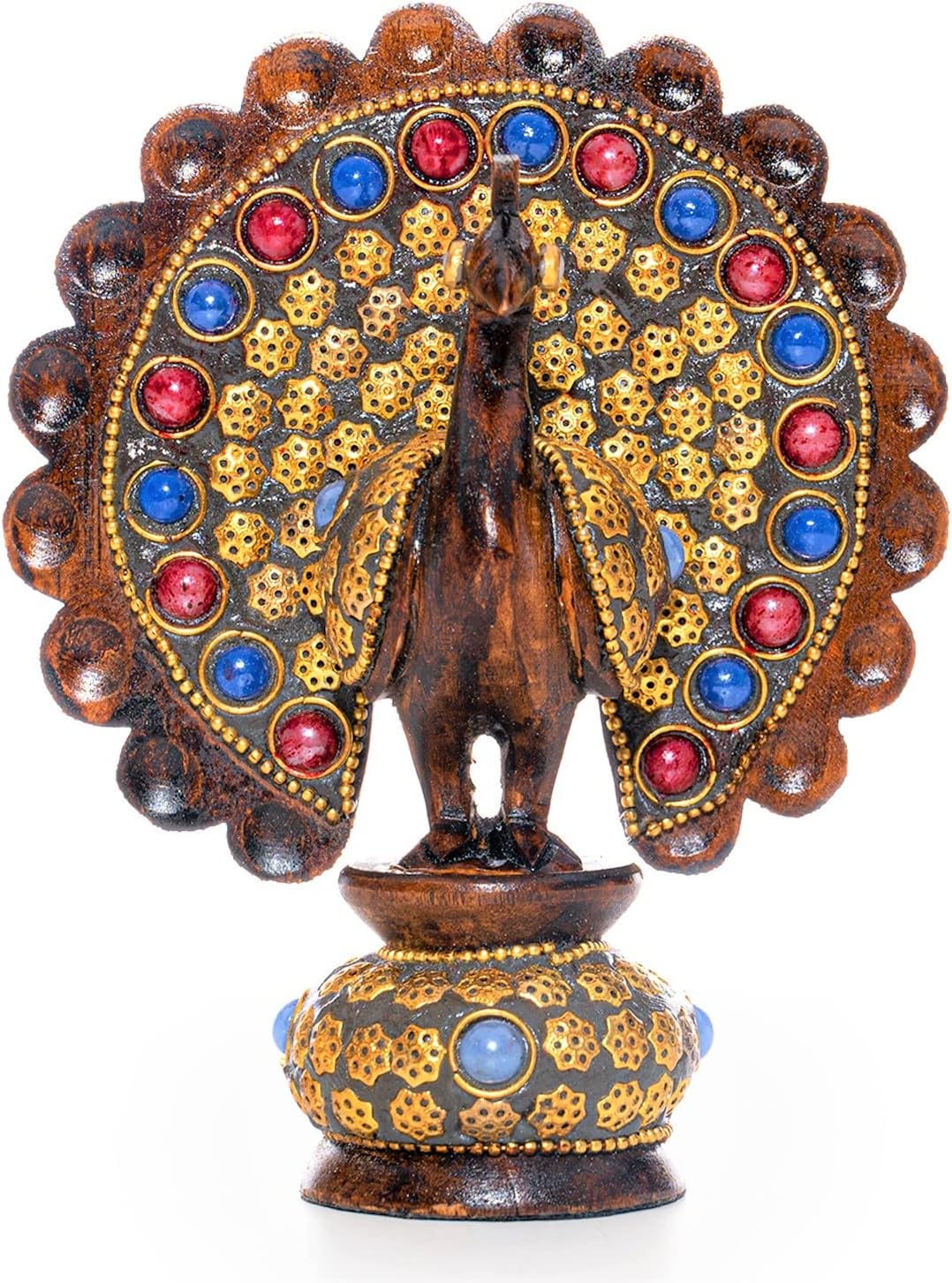 Wooden Dancing Peacock Traditional Indian Rajasthani Home Decoration Table Décor Showpiece & Gifting (Brown Studded Peacock)