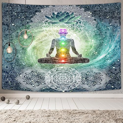 Miniatura 3 de DYNH Tapiz de meditación, decoración de yoga, pequeño tapiz para colgar en la pared para dormitorio, tapiz de loto, póster de playa, manta de playa,