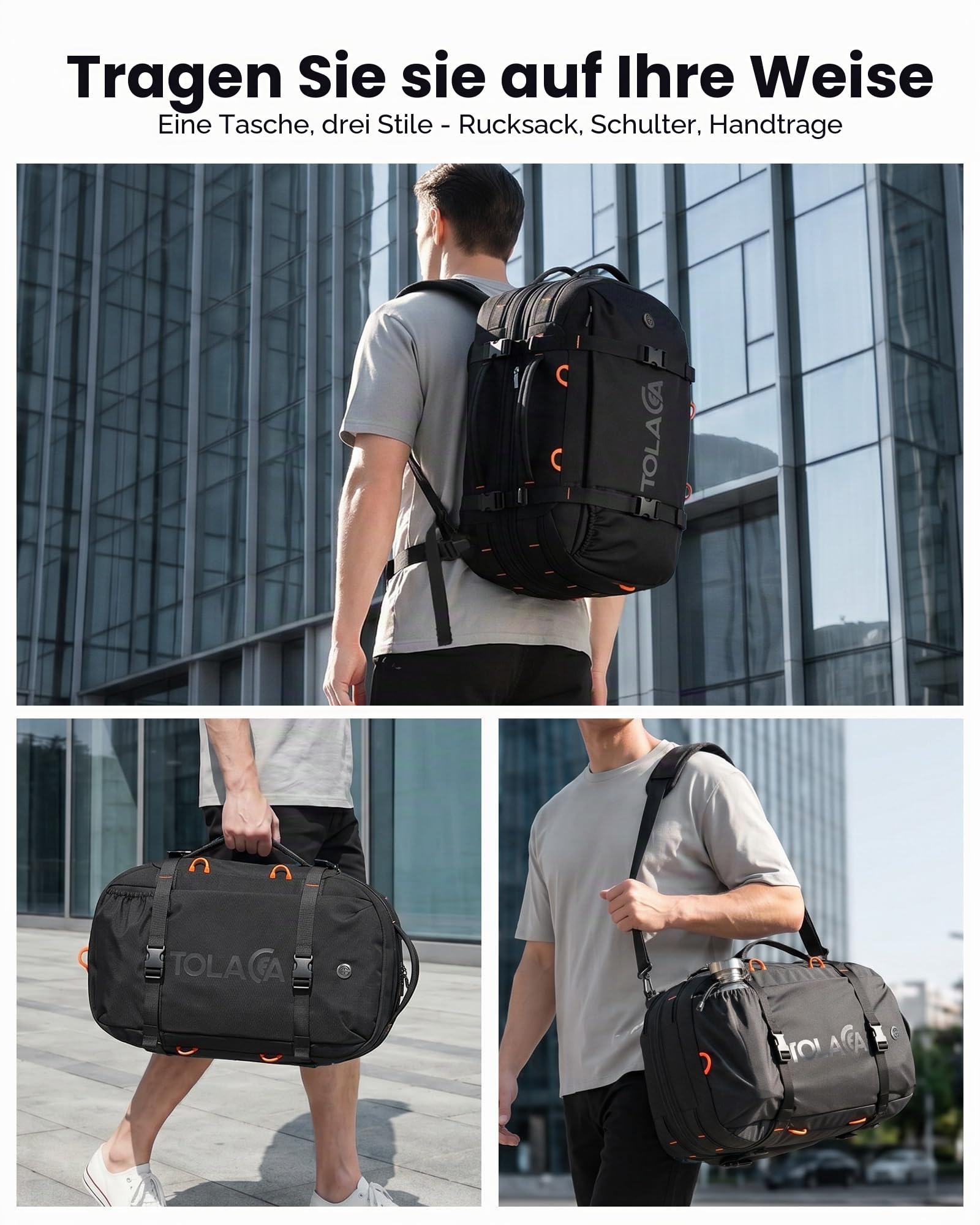 Tolaccea Reiserucksack, Handgepäck Rucksack Flugzeug, TSA-Freundlicher Laptop Rucksack 15,6 Zoll, Erweiterbar 40L auf 50L, Weekender Herren für Reise Wandern Camping