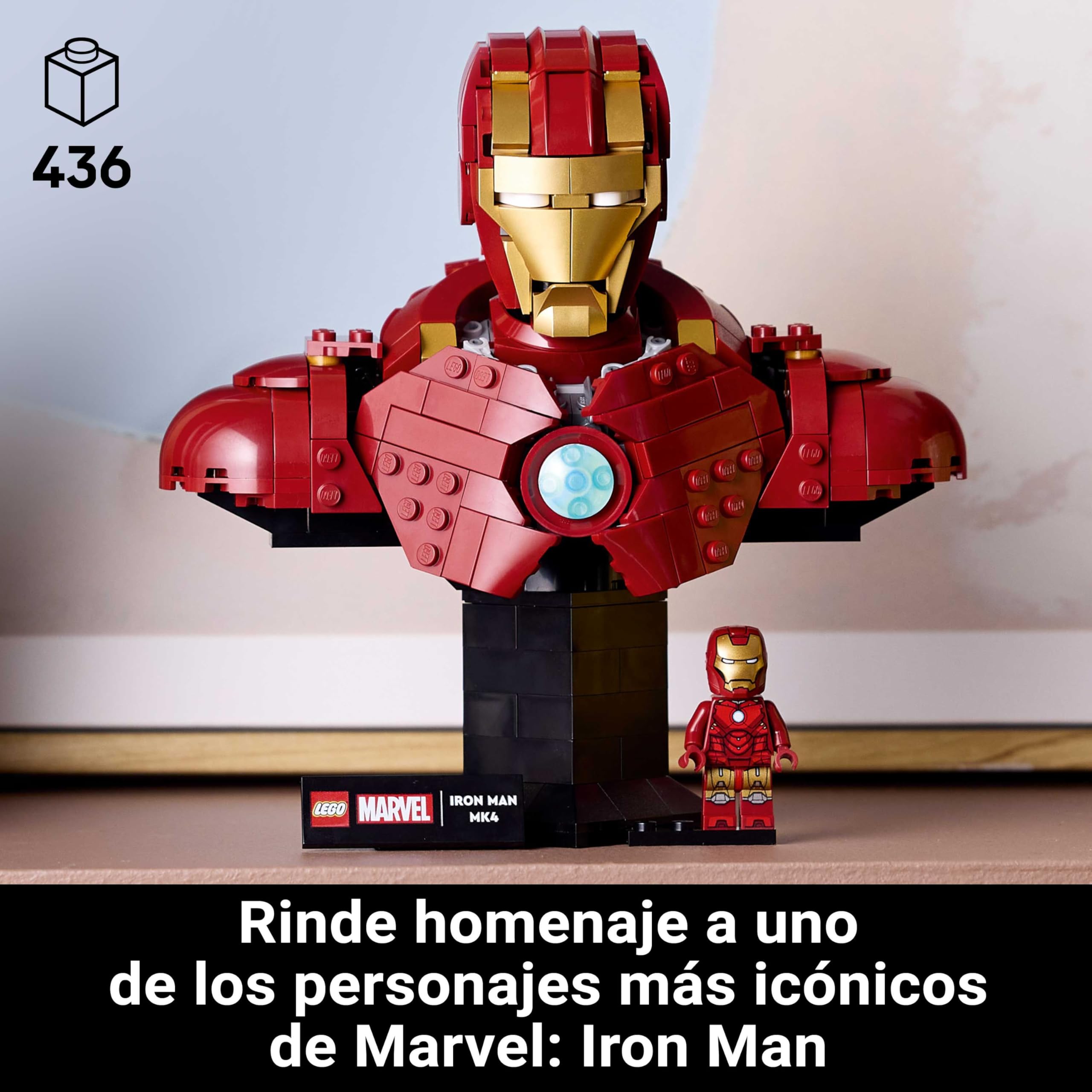 LEGO Marvel Busto de Iron Man MK4 - Maqueta para Adultos de Superhéroe con Minifigura de Tony Stark, Cañones de Hombros y Cabeza Articulada - Regalo para Hombres y Mujeres Fans de los Vengadores 76327