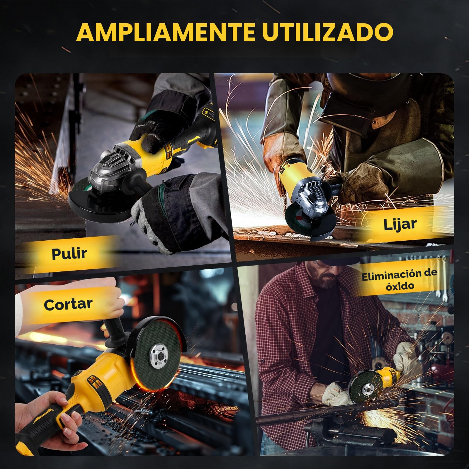 Amoladora angular inalámbrica para batería Dewalt de 20V (SIN batería), herramienta de amoladora sin escobillas de 10000RPM con discos de amolar de 125mm para cortar, amolar, pulir (3 accesorios)
