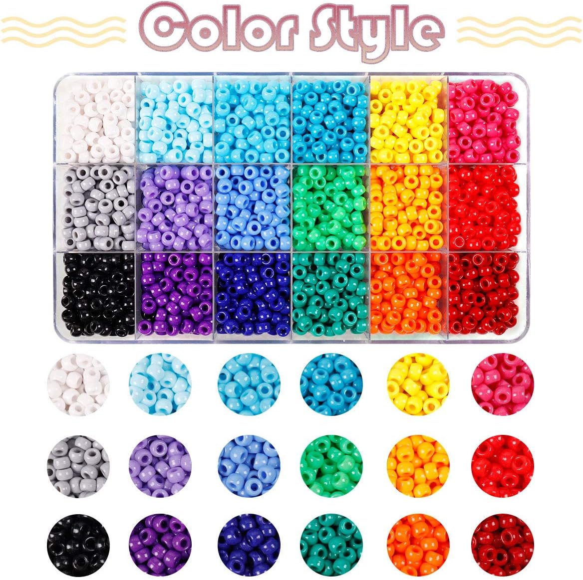 2600+pcs Pony Beads Kit 18 Color Rainbow Plastic Multicolor Pony Bead Bulk with Elastic String Hair Beads DIY Crafts Jewelry Making Kit for Bracelets Necklaces Key Chain - Image 2
