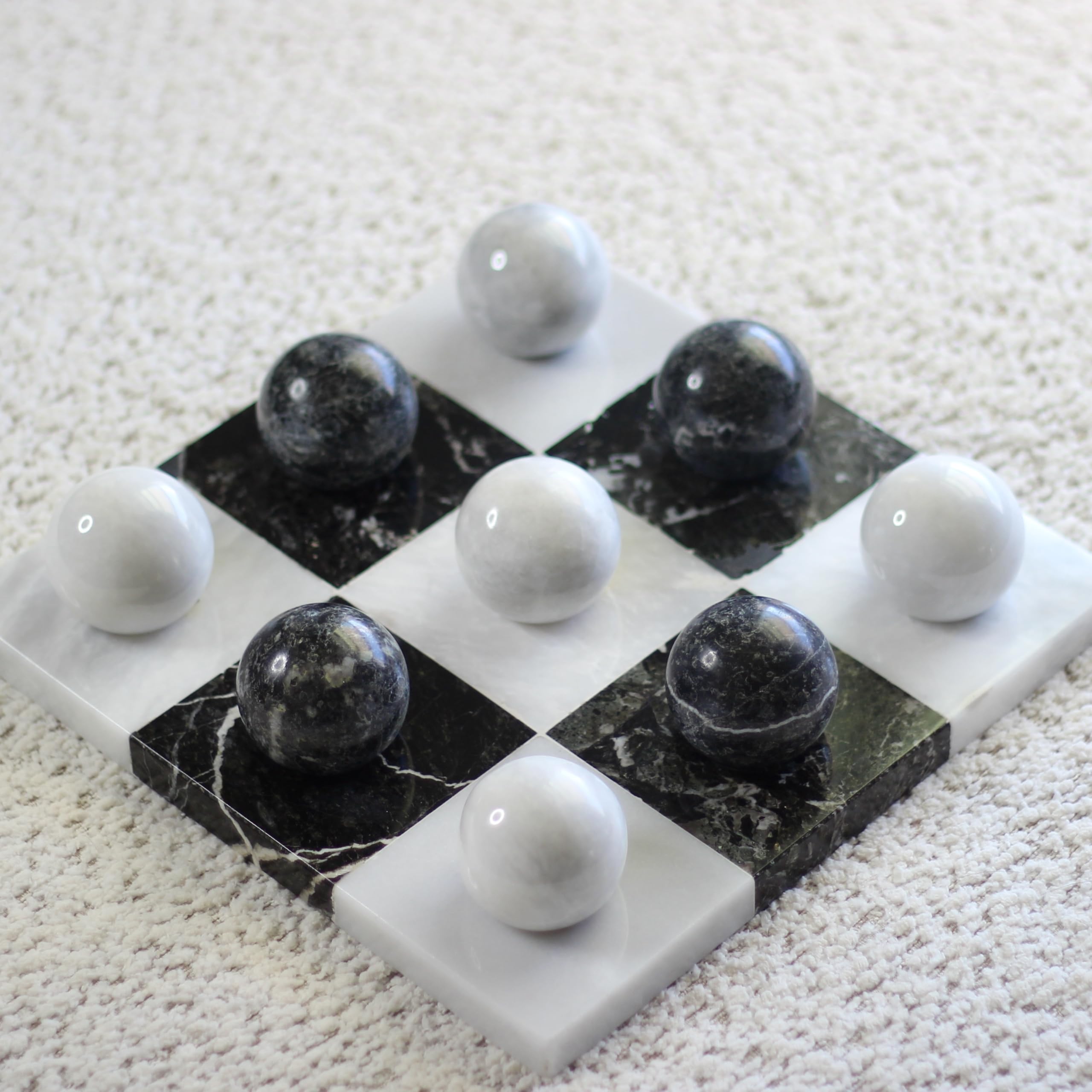 Marble Tic Tac Toe Set | Decorative Tic Tac Toe Game Set | Monochrome Coffee Table Decor - Coffee Table Game - Tabletop Game - Modern Home Decor - Functional Decoration (Black and White Marble)