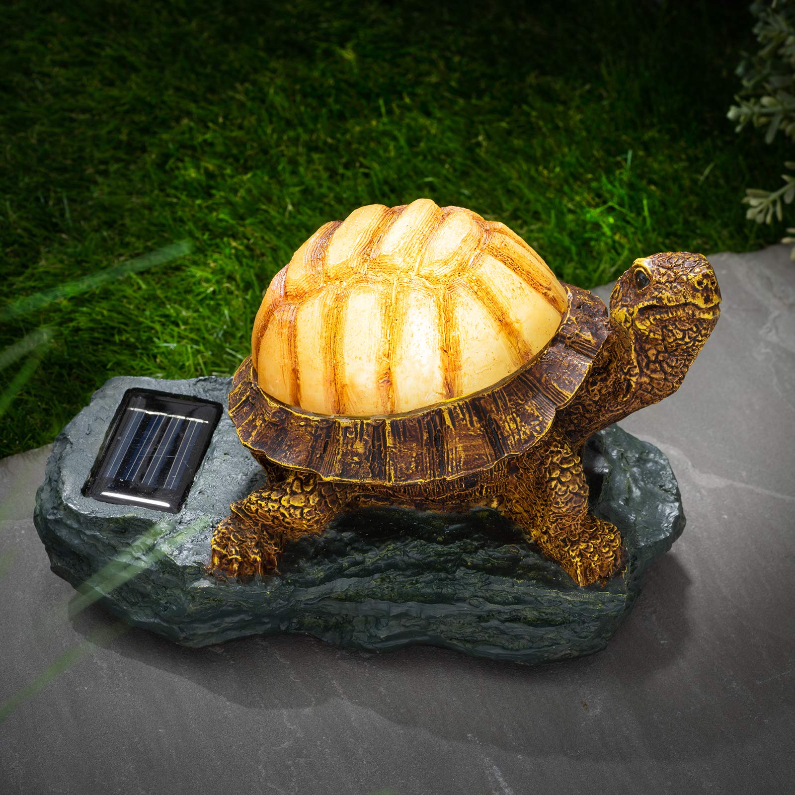 GloBrite Solar Powered Garden Turtle Statue Outdoor Ornament with Red LED Light - Novelty Light Up Tortoise Sculpture Resin Figurine Lawn Accessories for Patio Balcony Yard Pond Decking