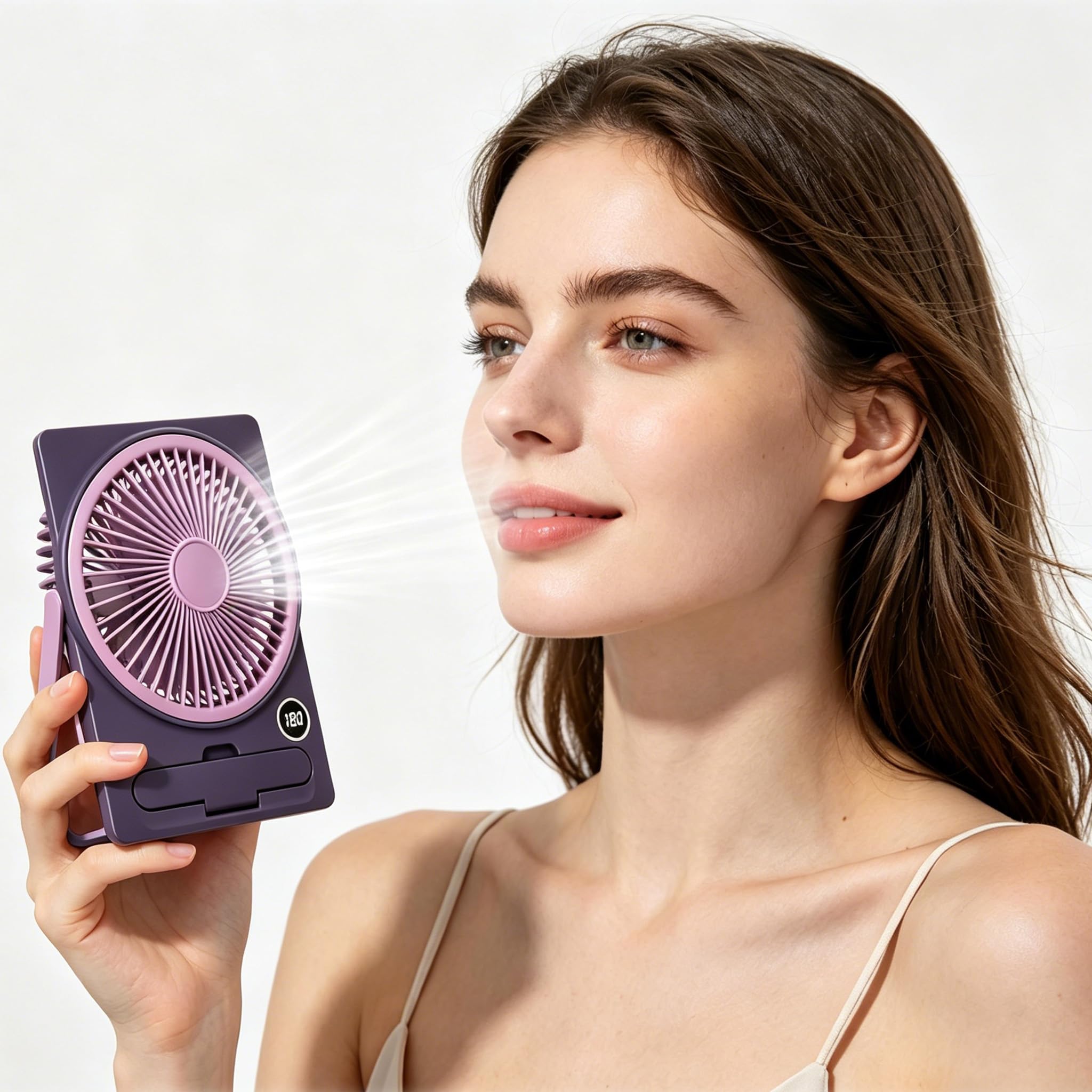 Ventilateur Bureau, Ventilateur Portable, Port USB, Éventail de Table Silencieux, 5 Vitesses, Avec écran LED et Support Pour Téléphone Portable, PetitVentilateur Pour Bureau, Maison (Purple)