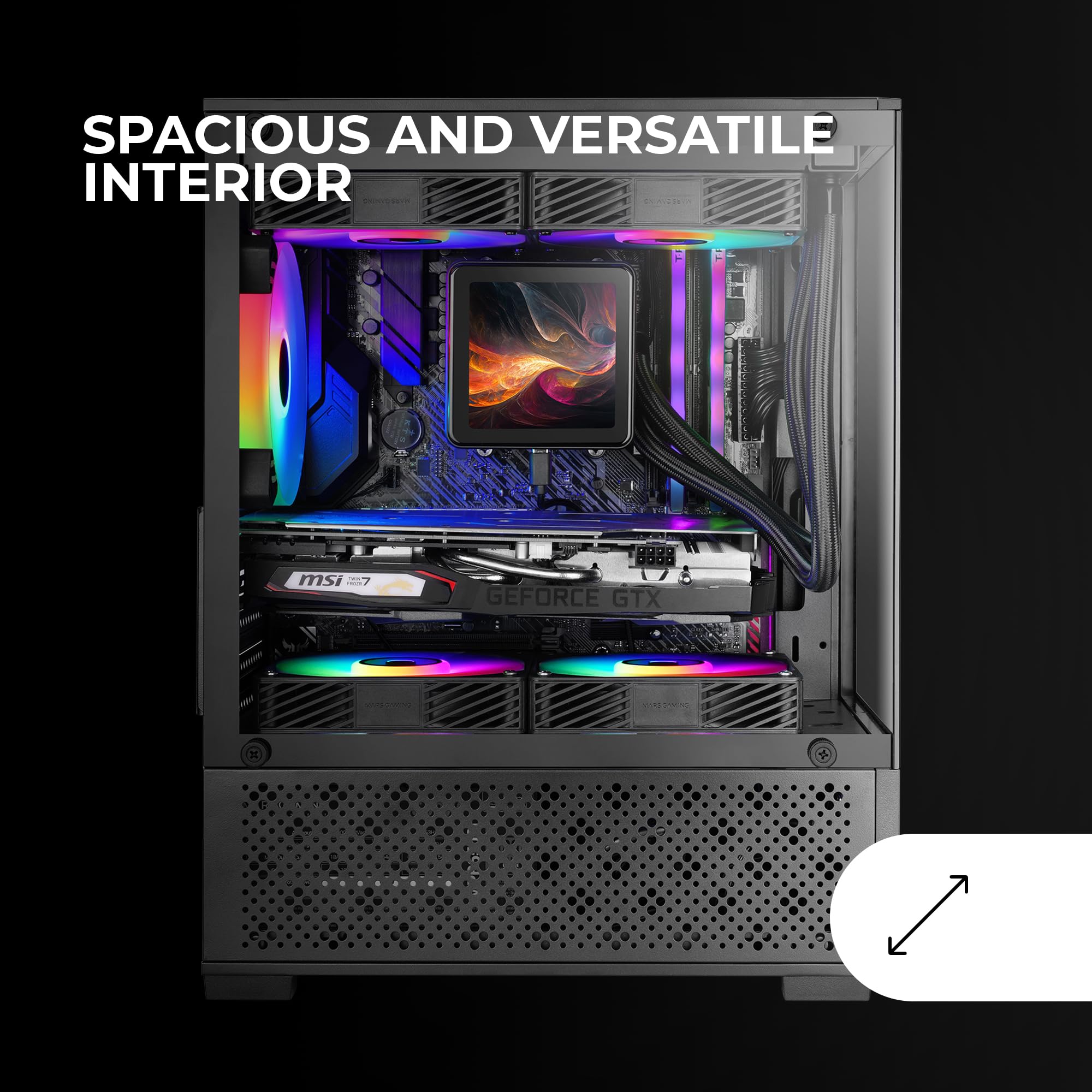 Mars Gaming MC-SE2, Obudowa Gamingowa MicroATX, Hartowane Szkło z Przodu i z Boku Bez Ramki, Wentylator FRGB 120mm, Konstrukcja Dwukomorowa, Kompaktowa Obudowa PC z Dużą Pojemnością Wewnętrzną, Czarny