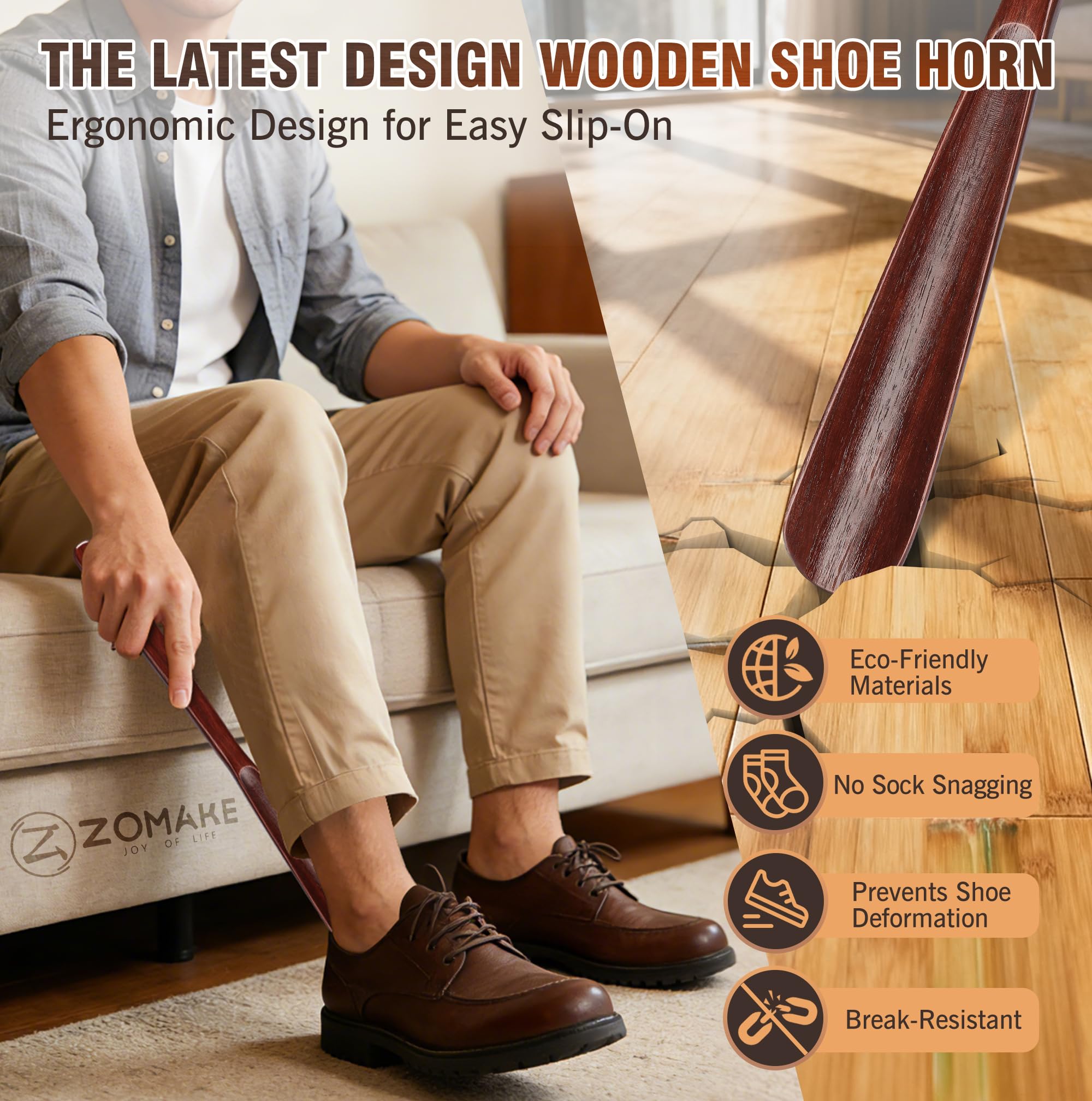 ZOMAKE Calzador de Zapatos Madera,Calzadores de Madera 38 cm 40 cm 70 cm Calzador Mango Largo para Mujer Ancianos Niños Hombre,Calzadores Zapatos Estable