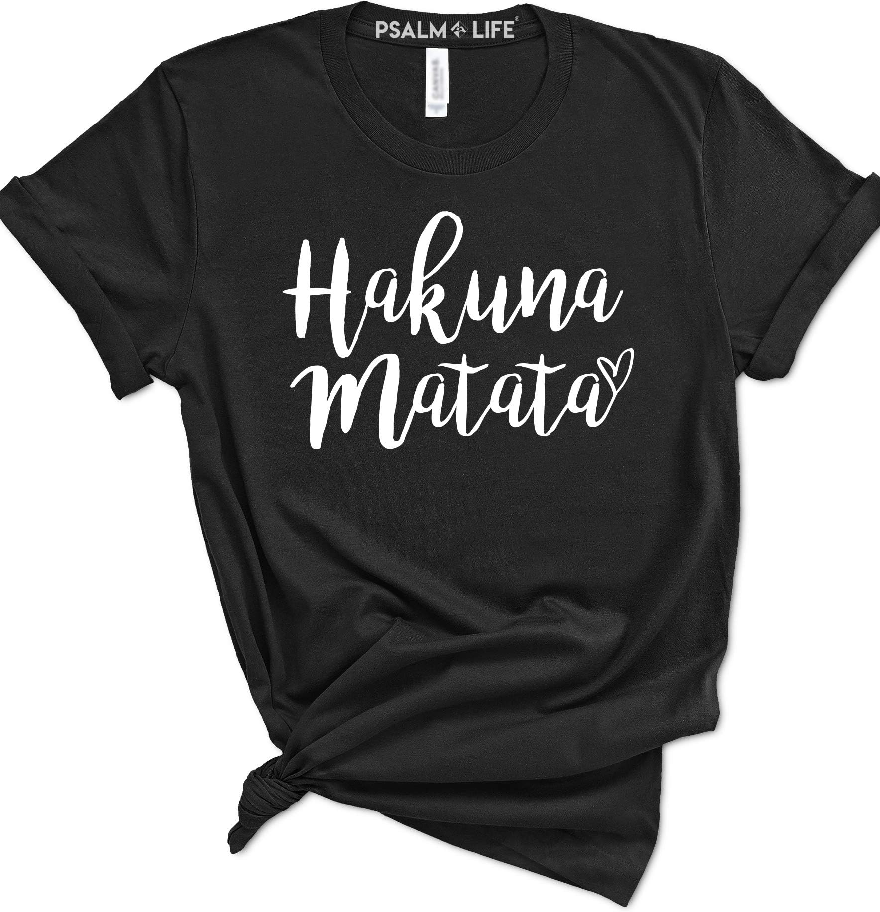Psalm Life Hakuna Matata Motto Graphic T-Shirt - No Worries Unisex Tee (Small, Black)