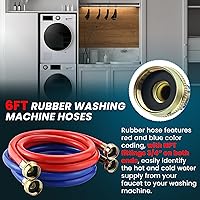 Vista 2 de 2 PACK Rubber 6FT Washing Machine Hoses Burst Proof Red and Blue Coded Washer Hoses for Hot and Cold Water 3/4" Connection Water Supply Lines by