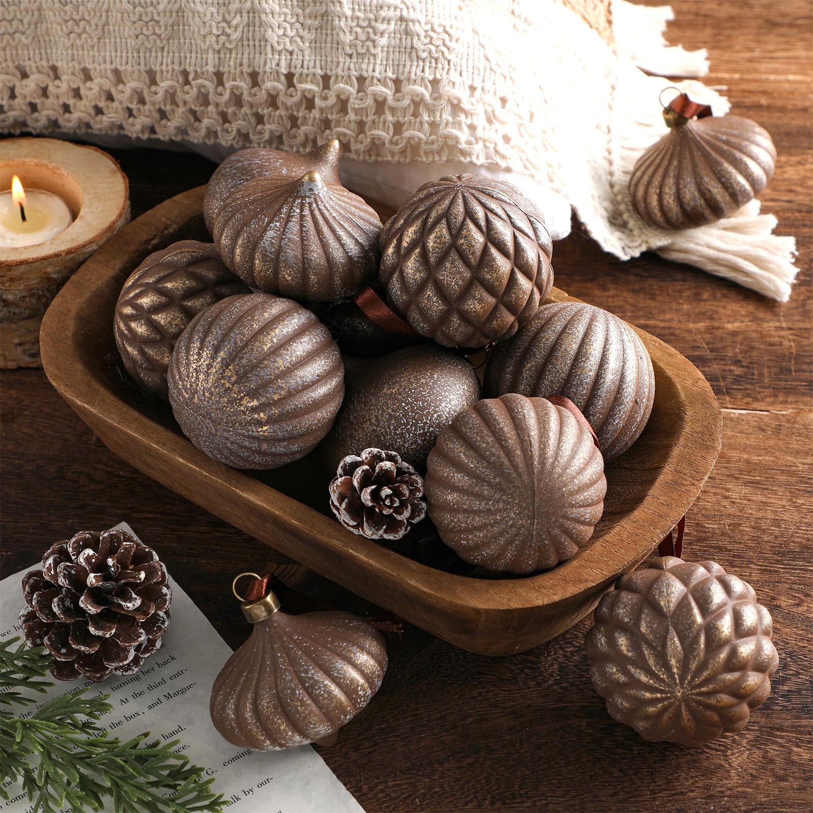 Décoration de Noël incassable VioraWhite suspension sapin neutre style vintage 12 pièces