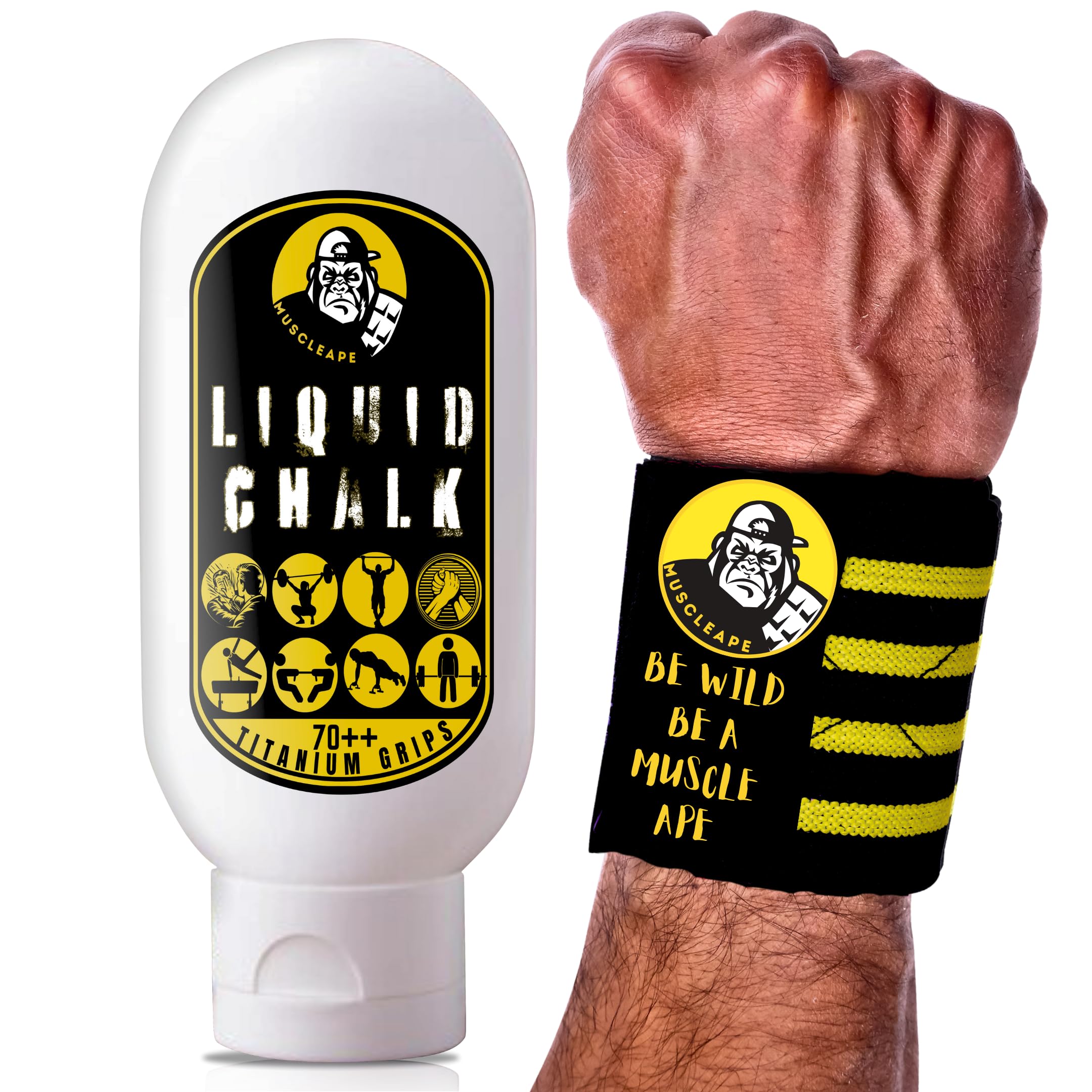 Muscleape Liquid Chalk Cream with Wrist Wraps for Titanium Strenght Dry Grip.Sweat Free Hands for Weightlifting, Gym, Rock Climbing, Calisthenics, Gymnastics, Crossfit, Bodybuilding. 70 Ml. (B0D8JFVQ84) Amazon Price History, Amazon Price Tracker