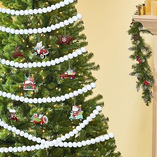 Miniatura 2 de Guirnalda de cuentas de madera de Navidad de 19 pies, guirnalda de cuentas de madera redonda blanca brillante con 10 piezas de manualidades de