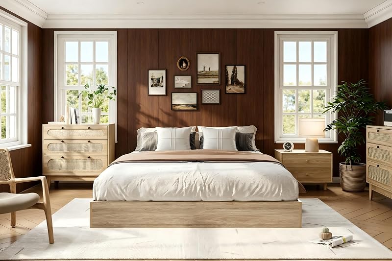 King Size Wooden Platform Bed Frame, Oak