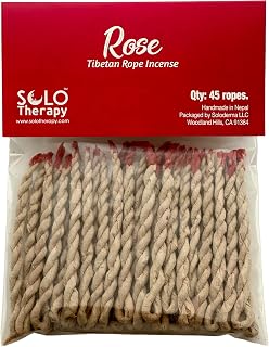 Solo Therapy Rose Tibetan Rope Incense, 45 Ropes, 3.5" Length, Incense for Meditation, Purification, Luck and Love, Handmade in Nepal