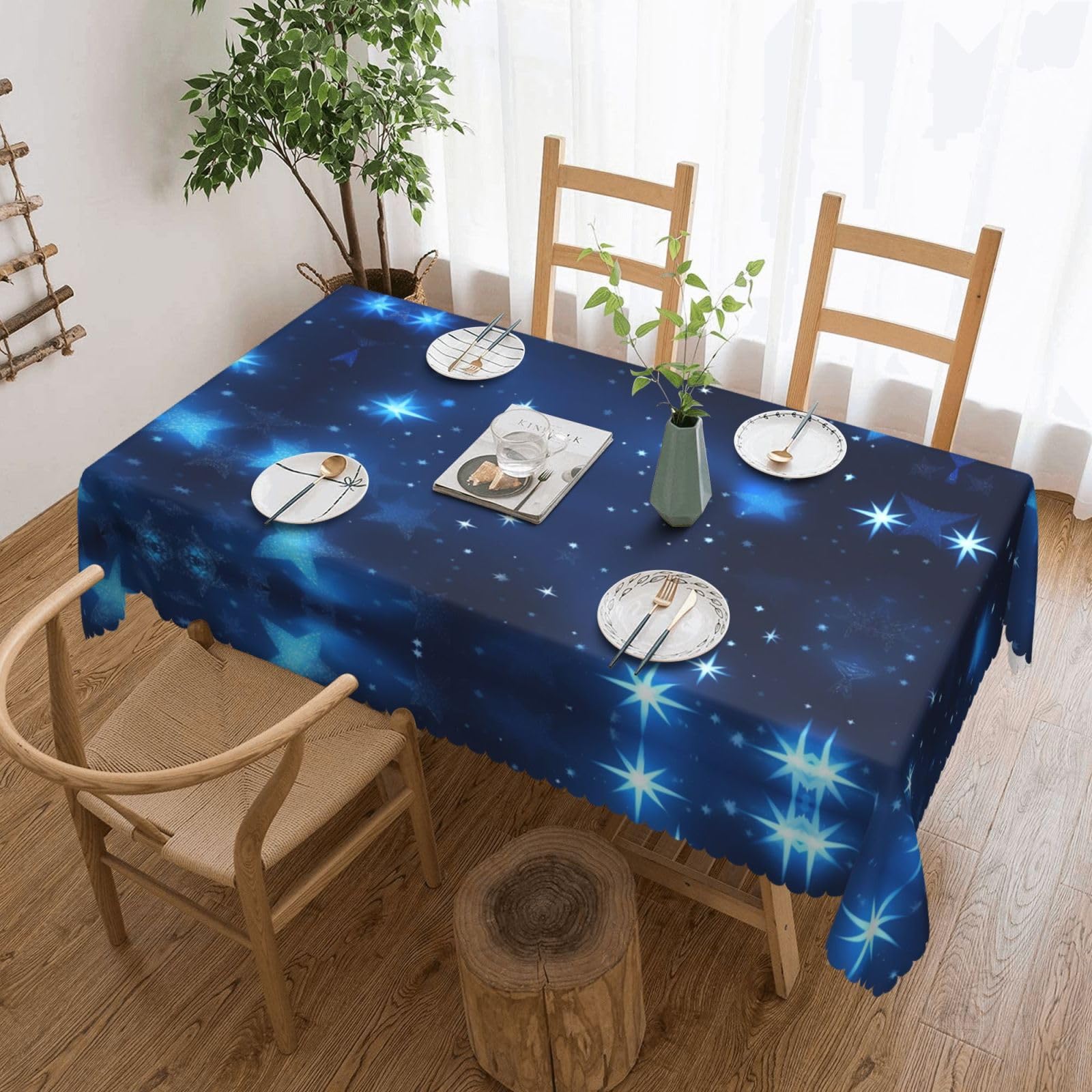 Nappe rectangulaire bleue à étoiles brillantes pour salle à manger et table de buffet