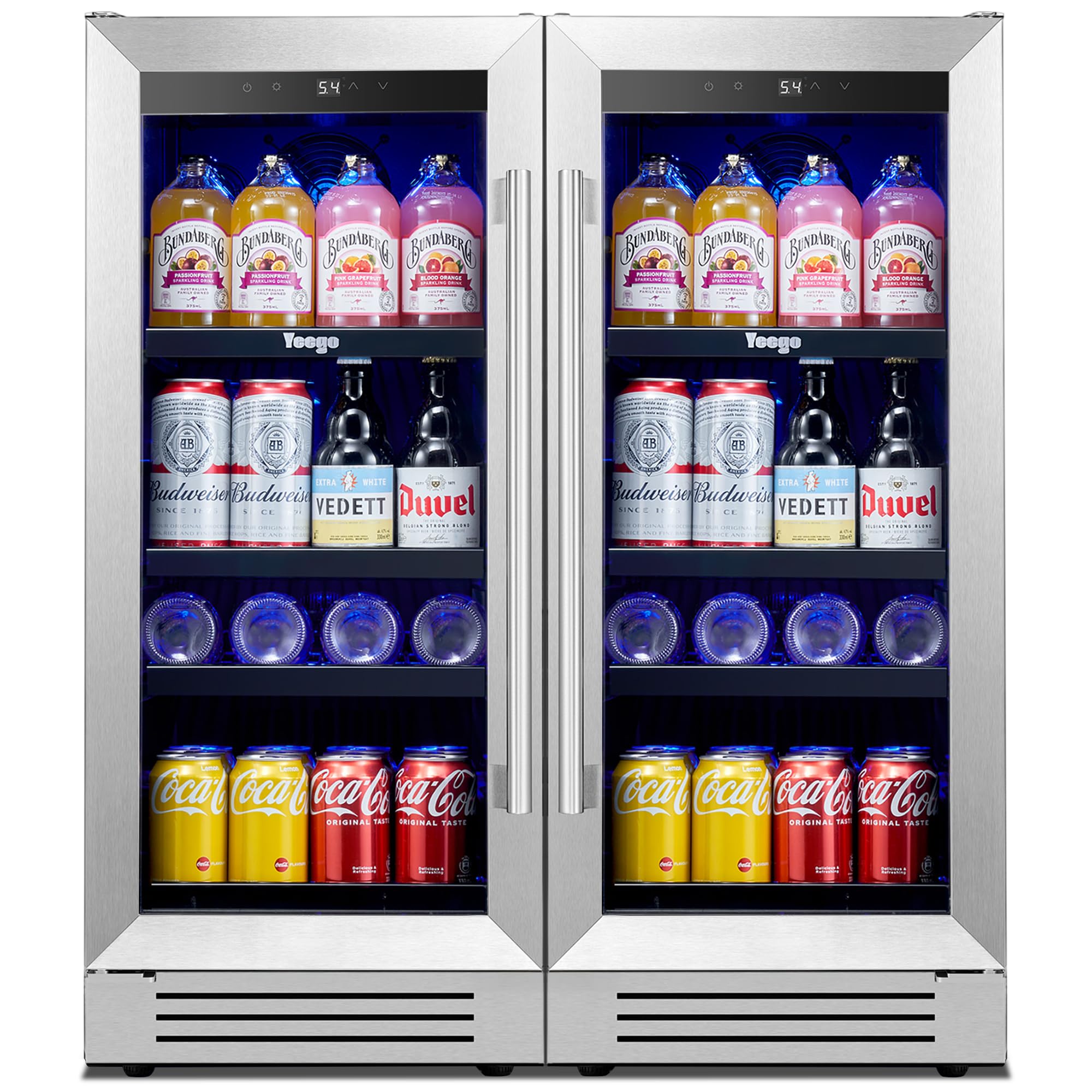 Yeego 15 inch Built-In Beverage Refrigerator (2 Pack) – Compact Drink Cooler with Glass Door, Auto Defrost Mini Wine & Beer Fridge for Cans and Bottles, Under Counter & Freestanding | Fridge.com