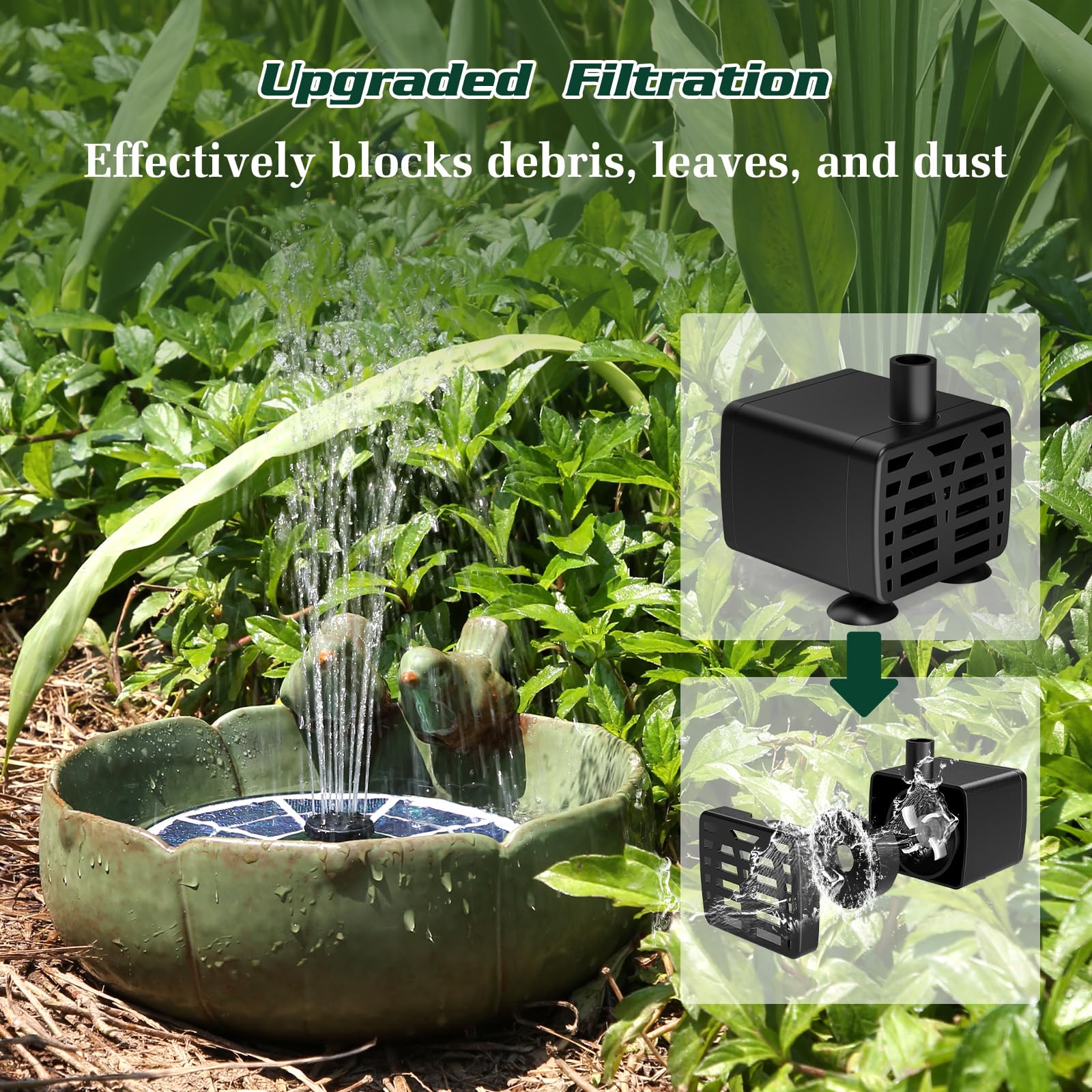 AISITIN Fontein op zonne-energie, 2,5 W, 160 mm, vijverpomp, outdoor AISITIN Fontein op zonne-energie, 2,5 W, 160 mm, vijverpomp, outdoor