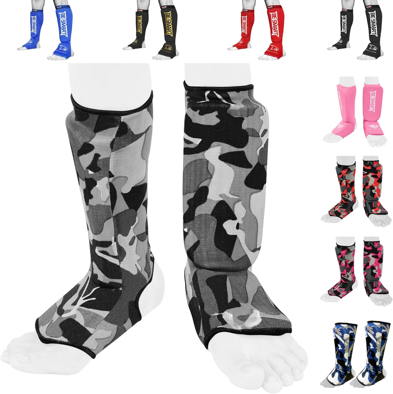 Fiving 1 Pair Shin Instep Pads Mma Leg Foot Guards Muay Thai Kick Boxing Guard Protector With Hook & Loop Shin And Instep Guards - Shin Guard